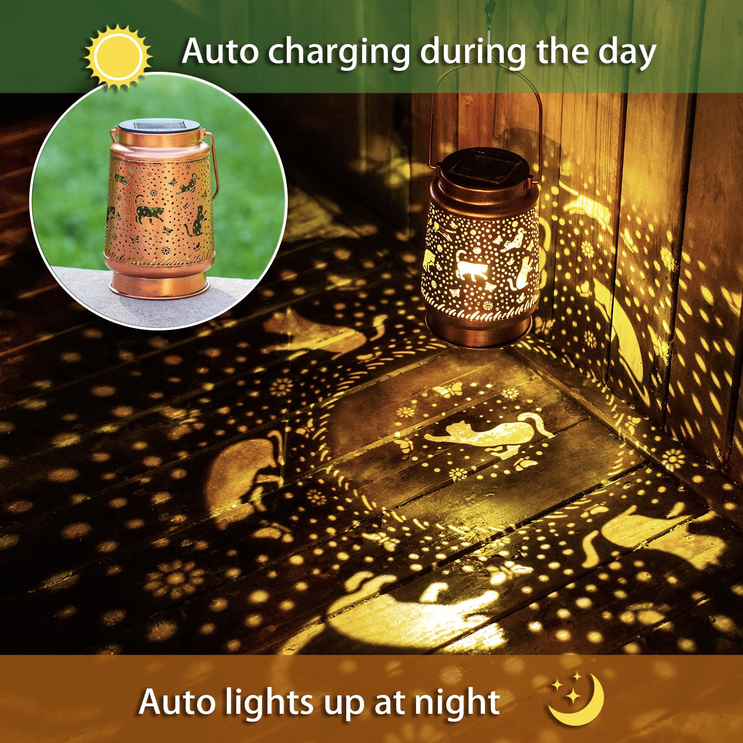Solar Cat Lanterns Outdoor Waterproof - Decorative LED Hanging Solar Lights for Garden, Yard, Patio - Perfect Cat Lover Gifts for Women & Men - Ideal for Pathway, Lawn, Tabletop & Landscape Lighting
