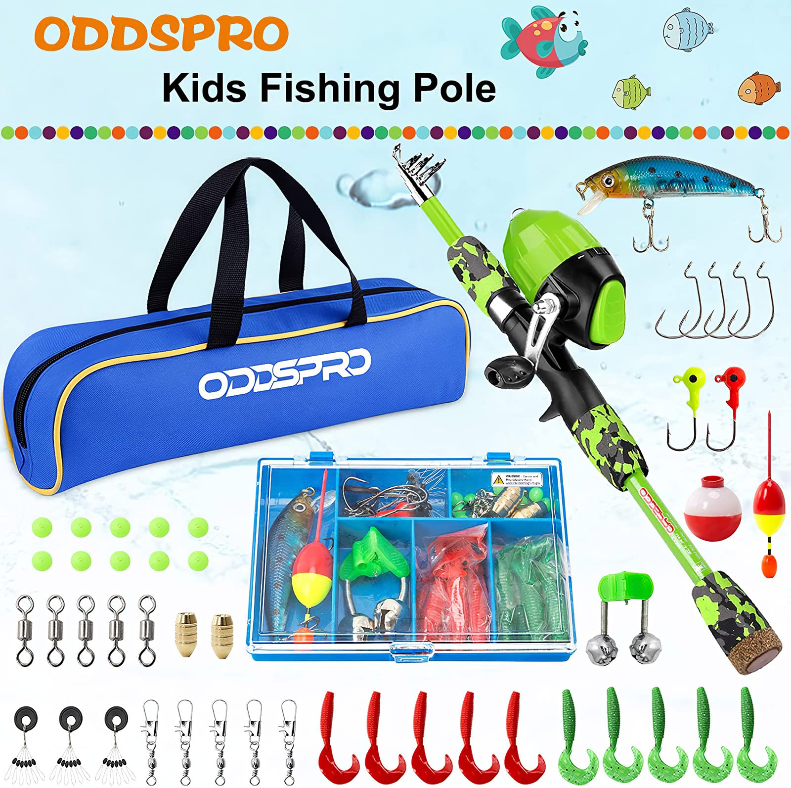 ODDSPRO Kids Fishing Pole Pink - Telescopic Fishing Rod and Reel Combo Kit with Tackle Box | Portable Spincast Fishing Gear for Girls & Youth | Perfect for Outdoor Camping, Beach Trips & Family Bonding
