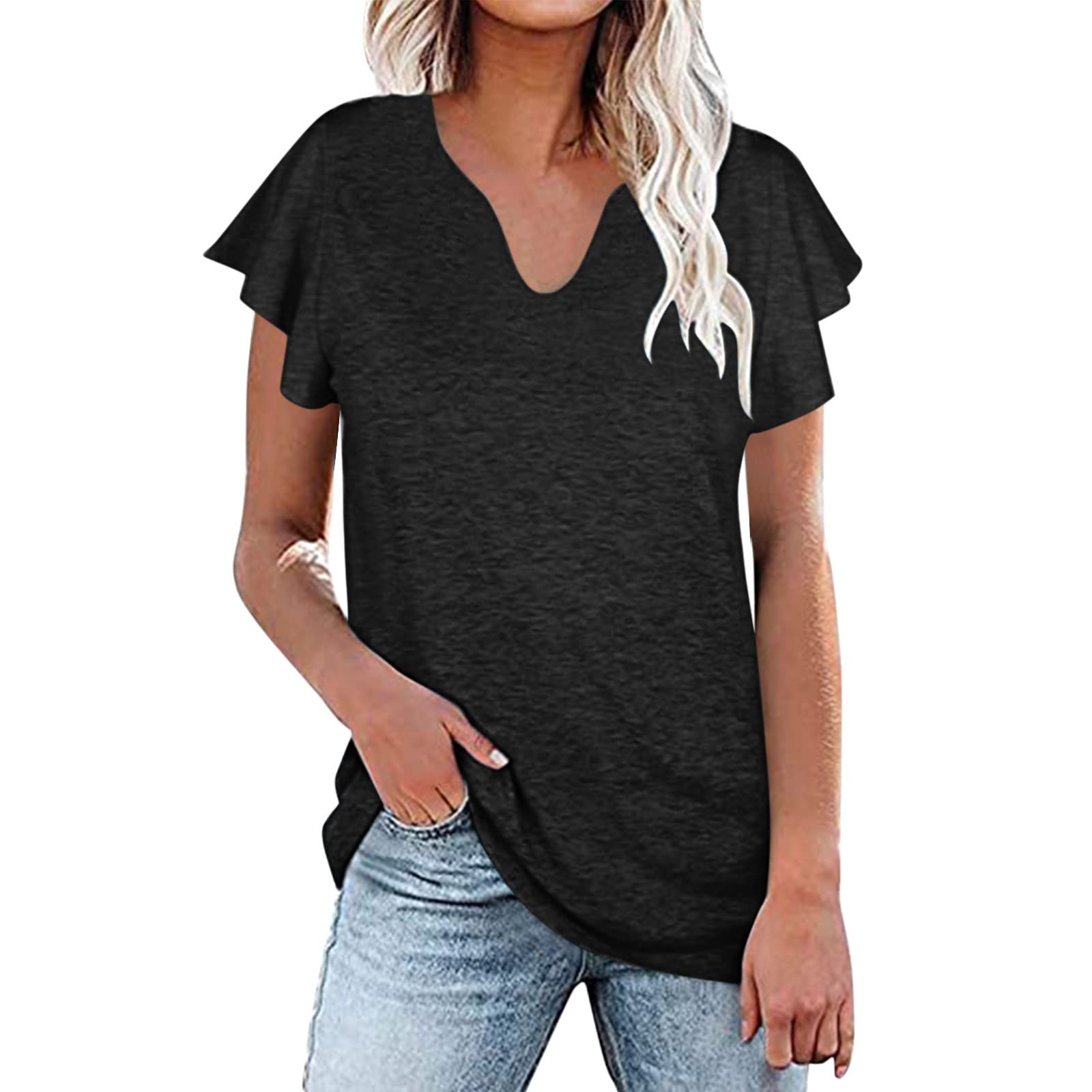 Plus Size Women's Summer Tops - Flattering V-Neck Casual Blouse with Petal Sleeves | Breathable & Comfortable T-Shirts for Curvy Women | Perfect for Beach, Office & Everyday Wear