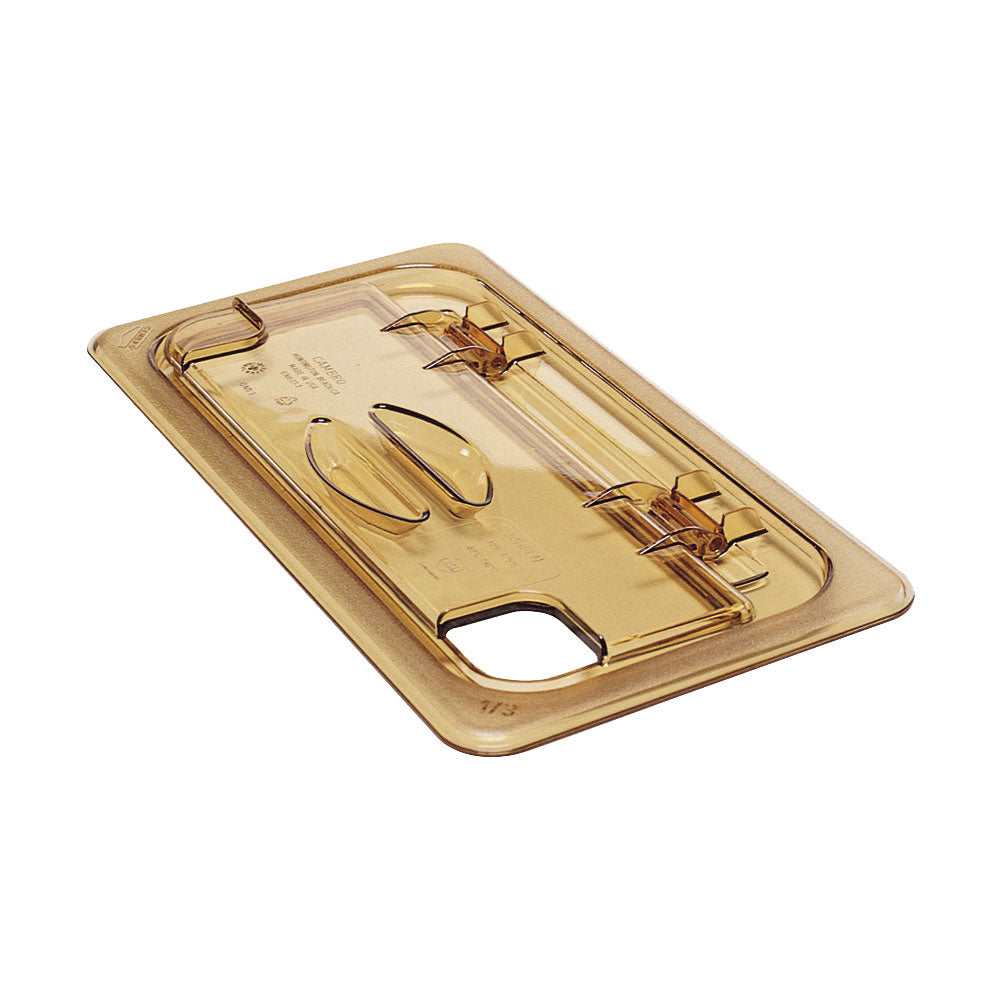 Cambro 30HPLN150 1/3 Size High Heat Notched Food Pan with Flip Lid - Amber - Perfect for Commercial Kitchens, Catering, and Food Service Storage