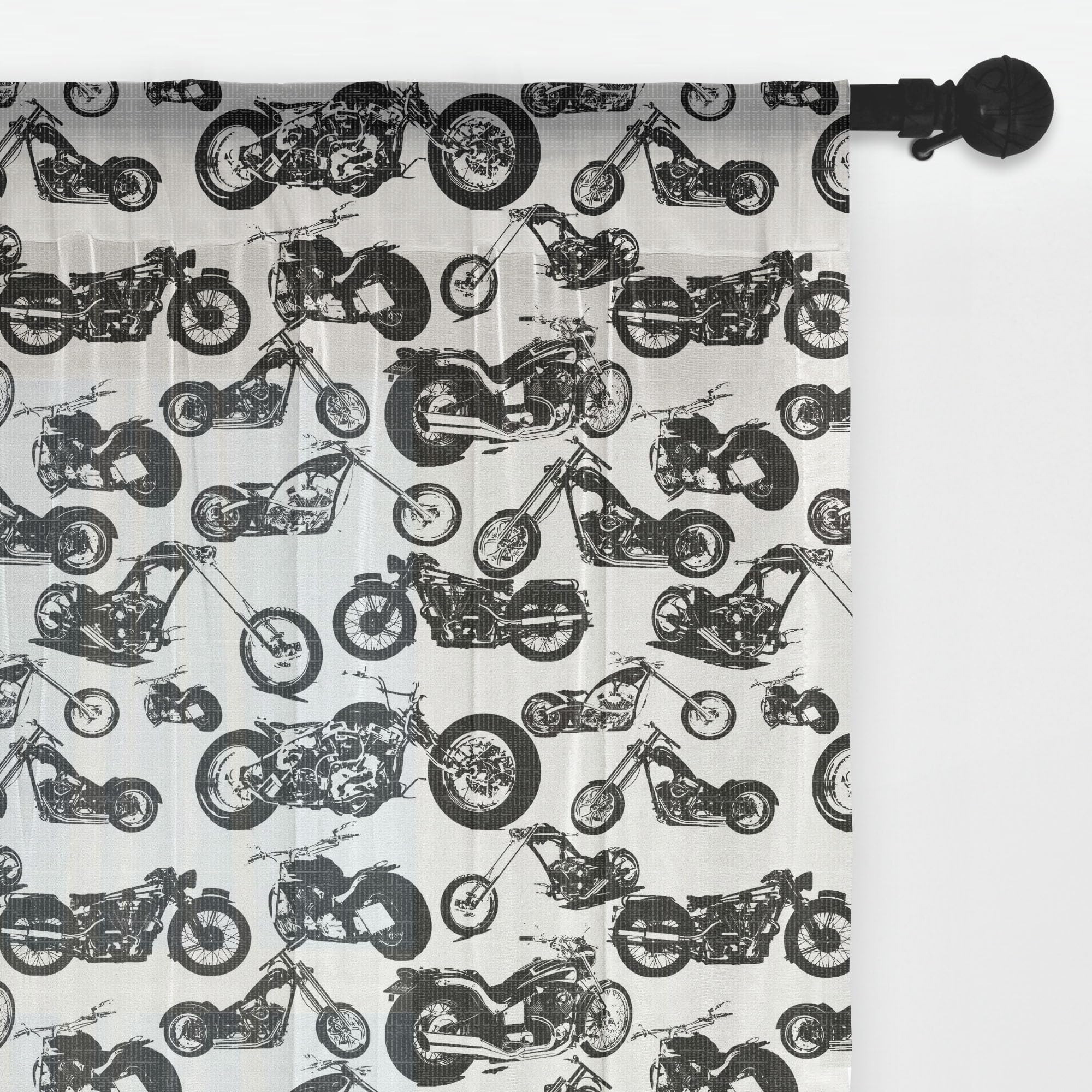 Ambesonne Motorcycle Tulle Curtains - Retro Chopper Black & White Design, 108