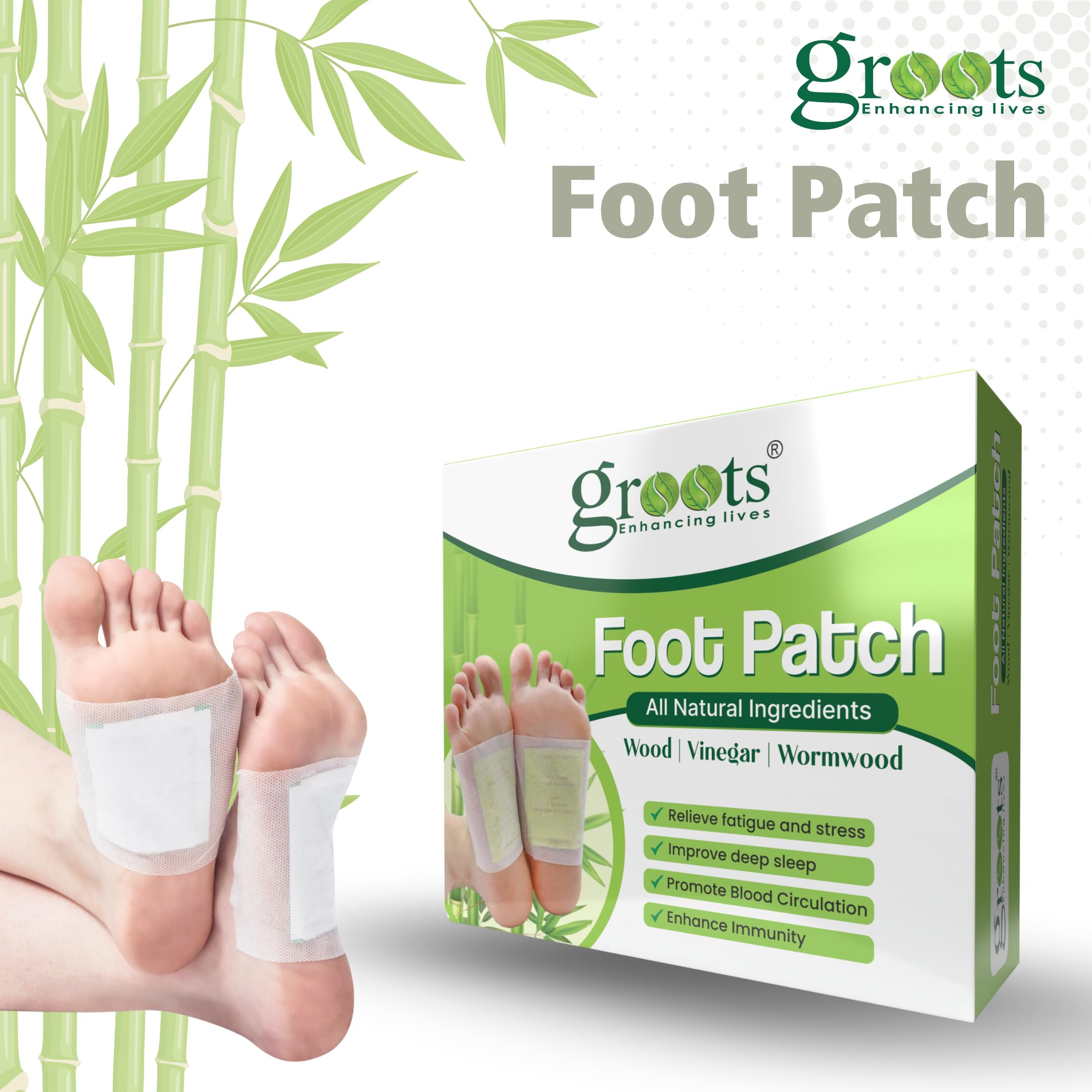 GROOTS Detox Foot Patches for Pain Relief & Stress Relief - Natural Cleansing Toxin Remover Foot Pads for Better Sleep - Detoxification for Men & Women (20 Patches per Box) - Perfect for Nighttime Use, Travel & Post-Workout Recovery