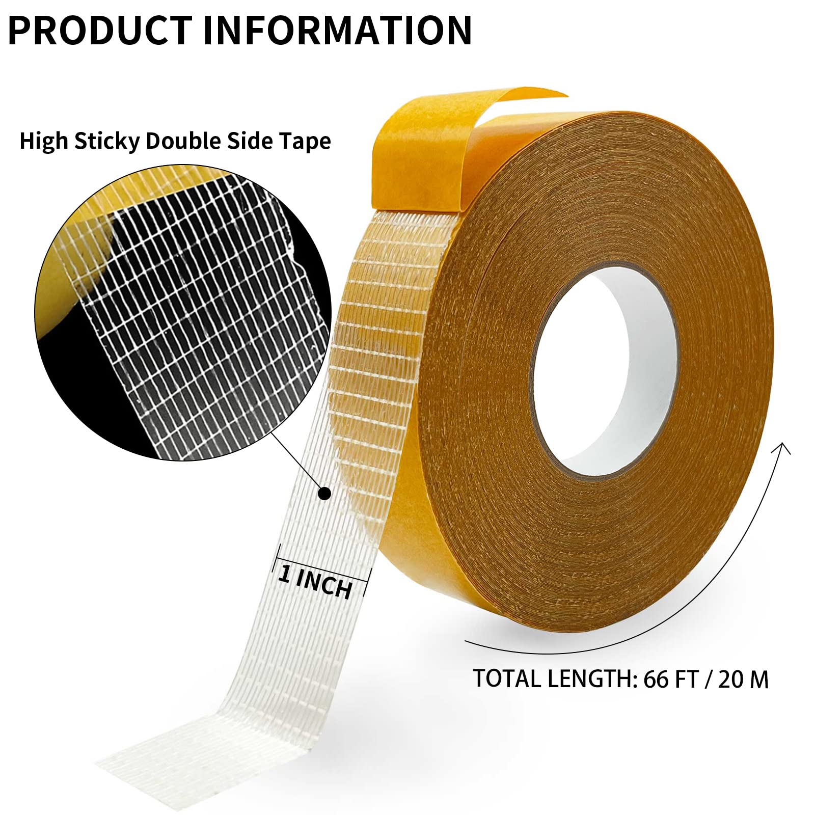 Birllaid Heavy Duty Double Sided Fabric Tape - 1 Inch x 66 FT (20m) Clear Strong Adhesive for Clothes, Carpets & DIY Projects | Washable, Removable & Multi-Purpose Sticky Tape for Home, Office & Crafting