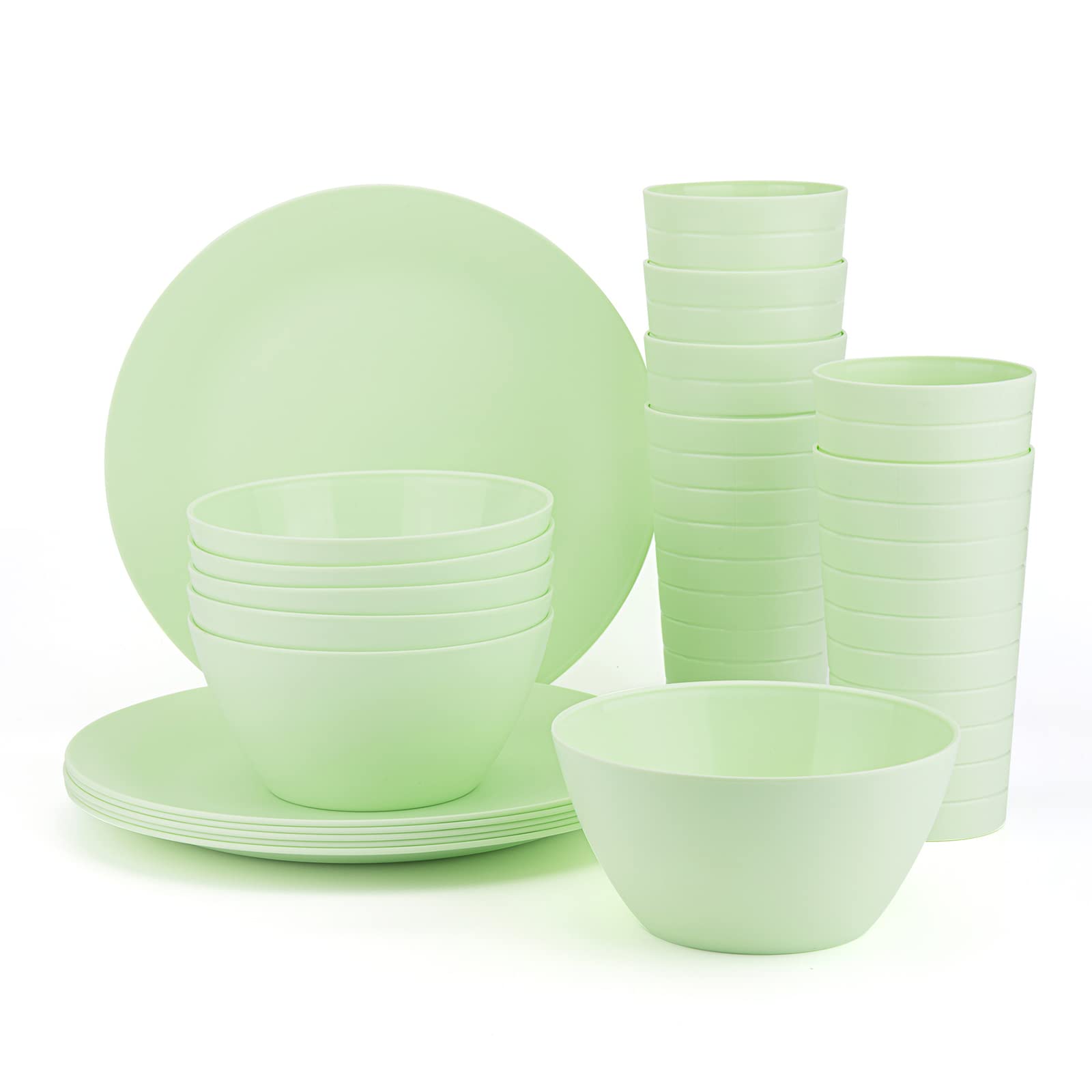 Unbreakable Plastic Dinnerware Set - 18-Piece Reusable Plates, Bowls & Tumblers in Bright Green | Perfect for Outdoor Picnics, Camping & Kids Parties