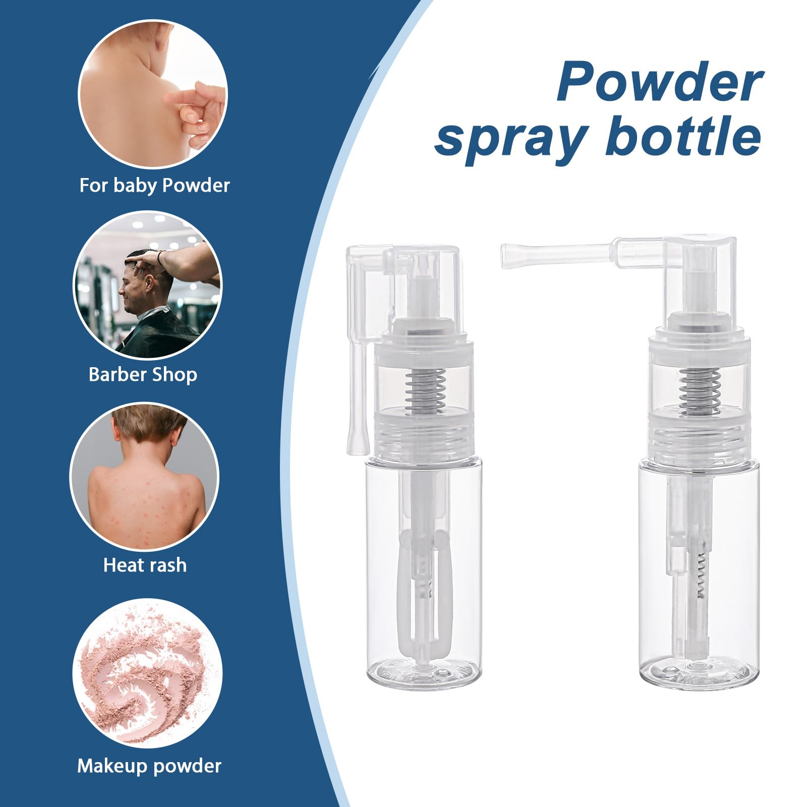 2 Pack Empty Powder Spray Bottles for Makeup, Glitter, Dusting & Dry Cleaning - Refillable Cosmetic & Barber Spray Bottles for Cake Decorating, Crafts & Salon Use