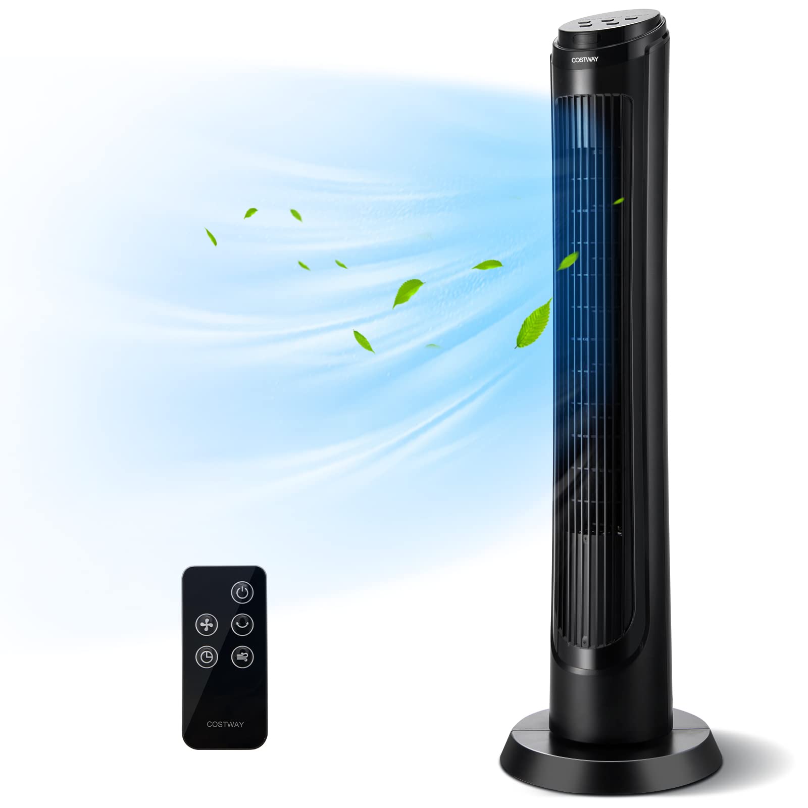 COSTWAY 40-Inch Tower Fan with Remote Control, 80° Oscillation, 4 Speeds & 3 Modes, 15H Timer, Ultra Quiet for Home Office & Bedroom | Portable Standing Fan with Sleep Mode for Cooling & Air Circulation | Black