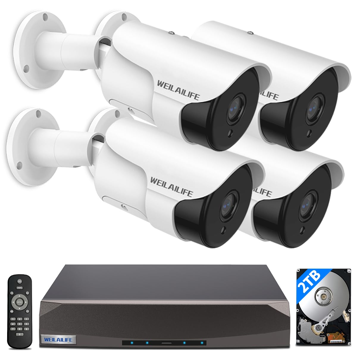 90ft Super Night Vision Wired Security Camera System - 4K HD Outdoor/Indoor Video Surveillance for Home Security with Motion Detection & Remote Viewing - Ideal for Monitoring Driveways, Backyards & Business Premises