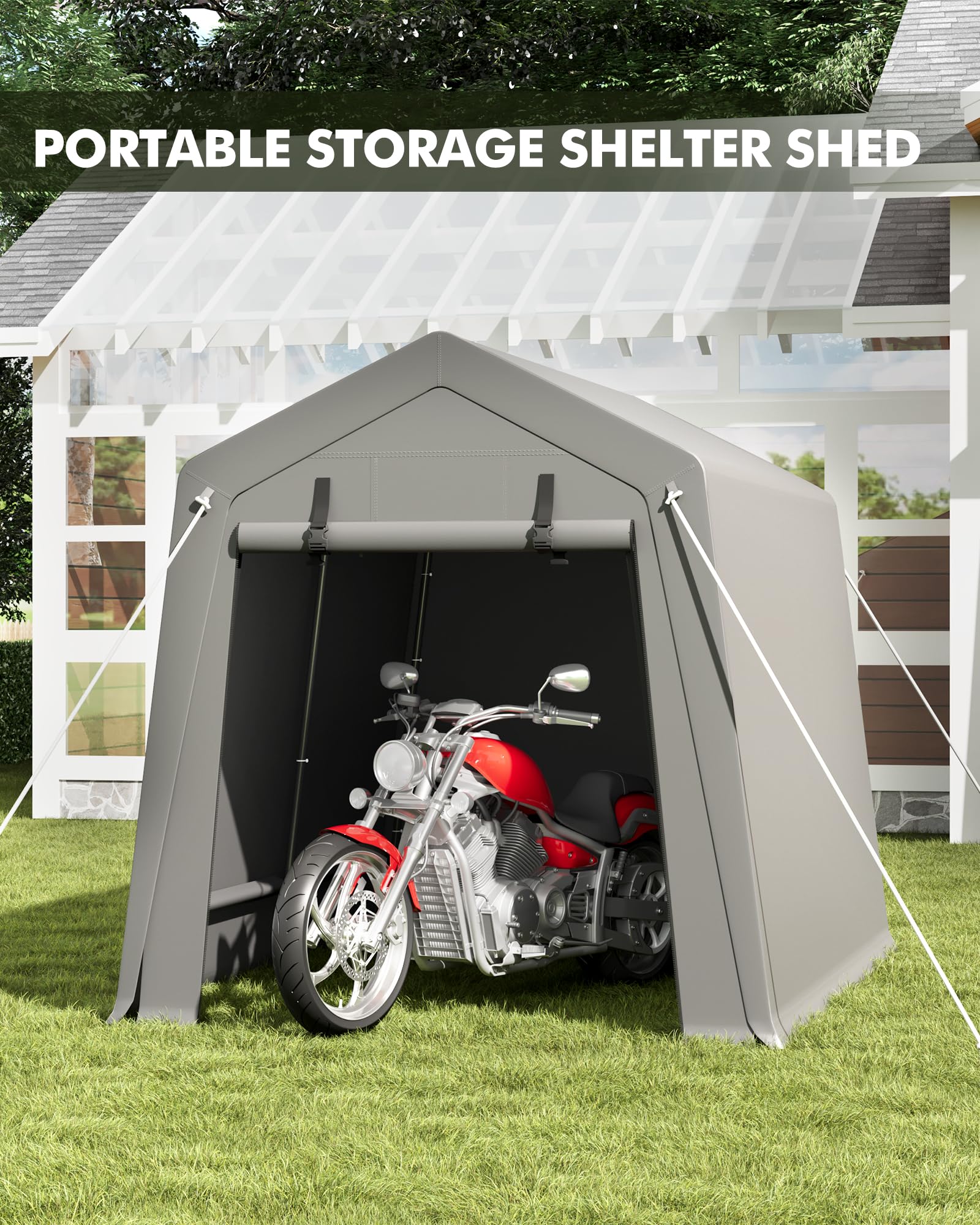 Heavy Duty 7x10ft Carport Storage Shed with 2 Roll-Up Zipper Doors - Waterproof Shelter Logic Tent for Motorcycle, Bike, Garden Tools & Firewood Storage - Perfect for Garage, Backyard, RV and Outdoor Equipment Protection