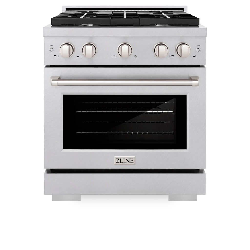 ZLINE 30 Inch 4.2 Cu. Ft. Paramount Gas Range with 4 Burner Cooktop & Convection Gas Oven - Satin Stainless Steel (SGRS 30) | Professional Kitchen Appliance for Home Chefs & Cooking Enthusiasts