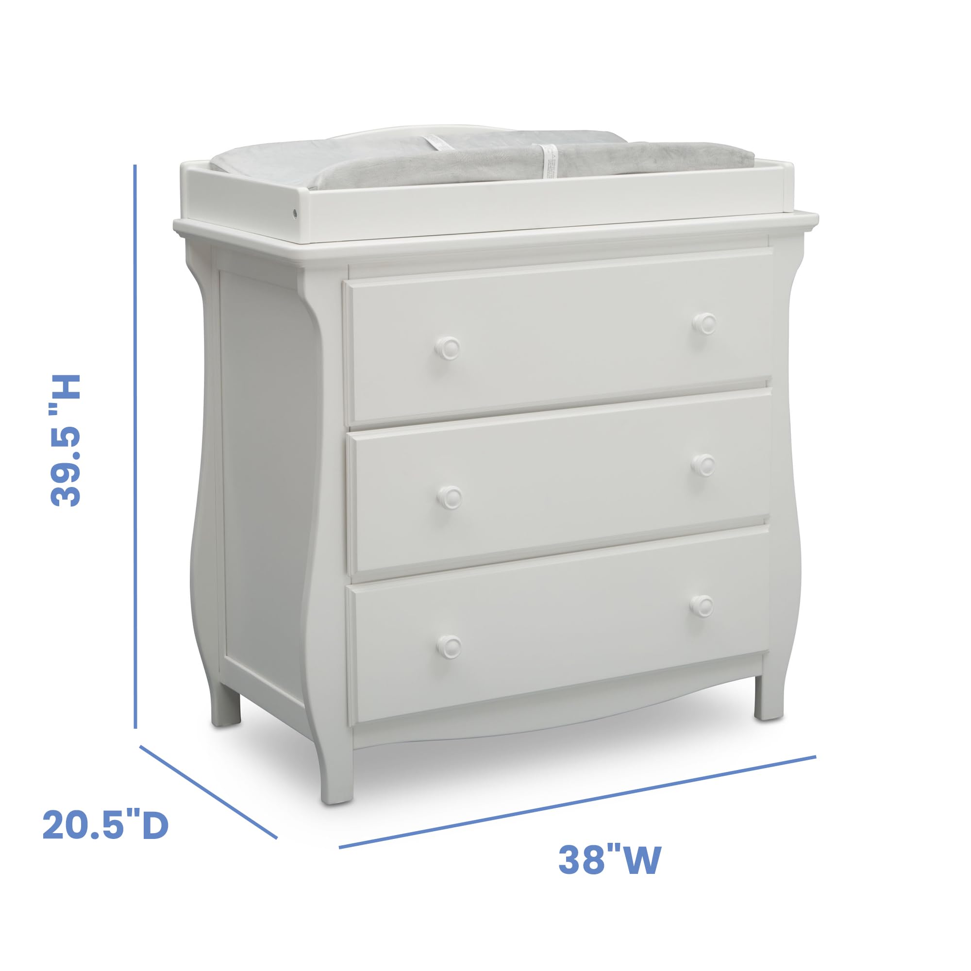 Delta Children Lancaster 3-Drawer Baby Dresser with Changing Table Top | GREENGUARD Gold Certified Nursery Furniture | Safe & Sturdy for Baby's Room (Bianca White) | Perfect for Diaper Changes & Infant Clothing Storage
