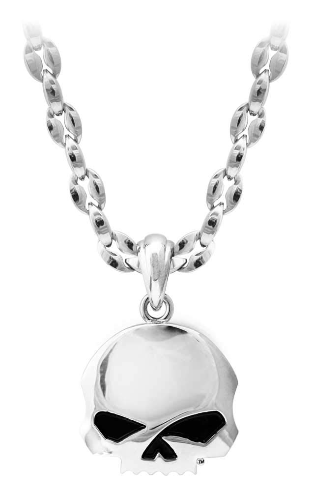 Harley-Davidson Men's Willie G Skull Necklace - Stainless Steel Silver Pendant Chain - Biker Jewelry Gift for Motorcycle Riders - Perfect for Biker Events & Everyday Wear