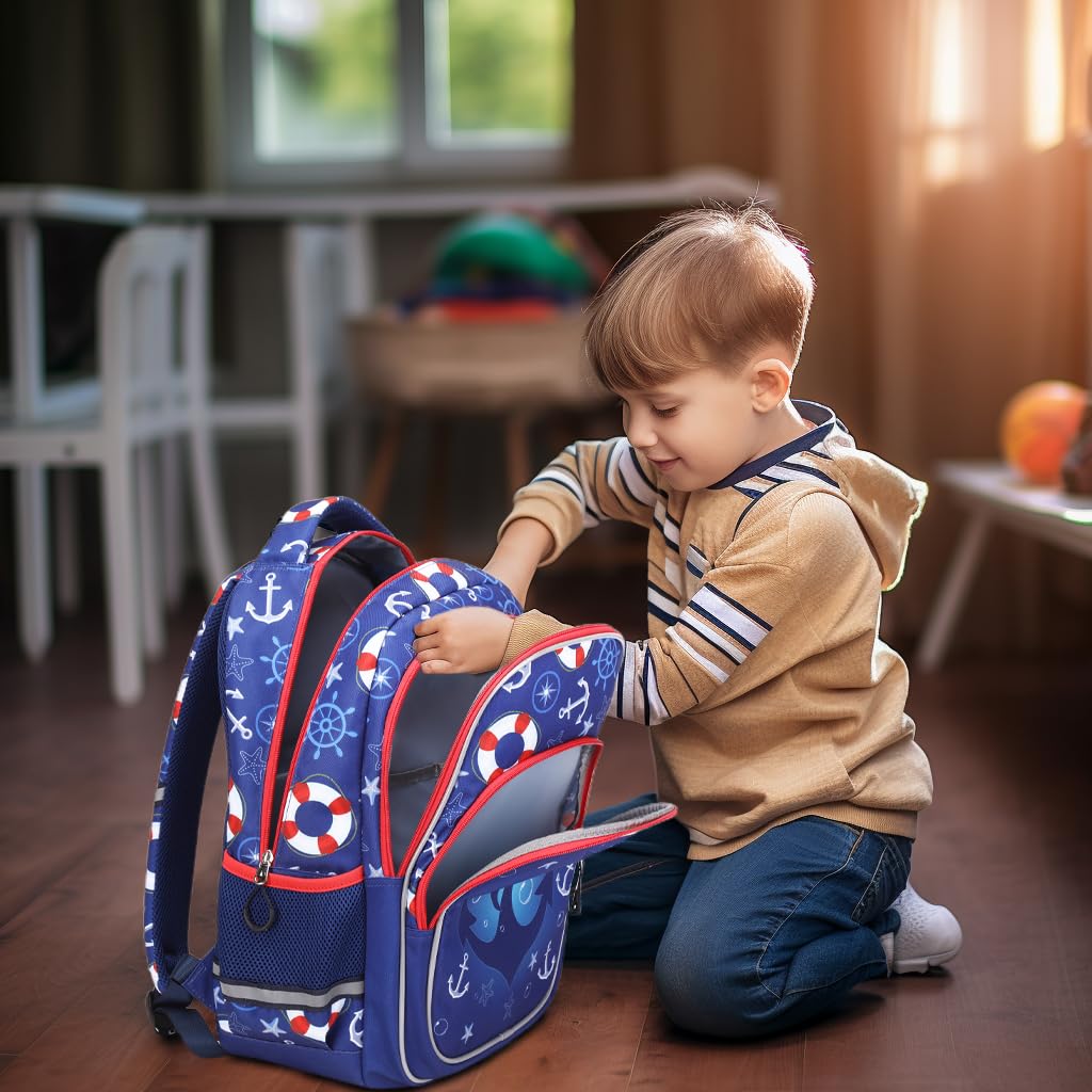 Moonmo Boys Backpack for Kids - Large Capacity Lightweight School Bag with Multiple Compartments for Preschool & Elementary Students (Blue Shark) - Perfect for School, Travel & Daily Use