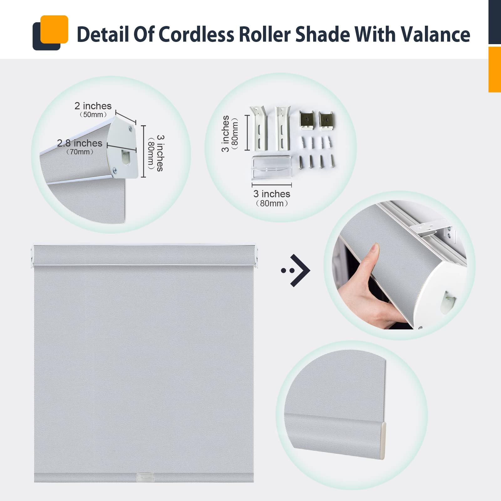 Blackout Cordless Roller Shades - Light Grey Thermal Insulated Window Blinds with UV Protection & Valance | Perfect for Bedroom, Living Room & Office Privacy