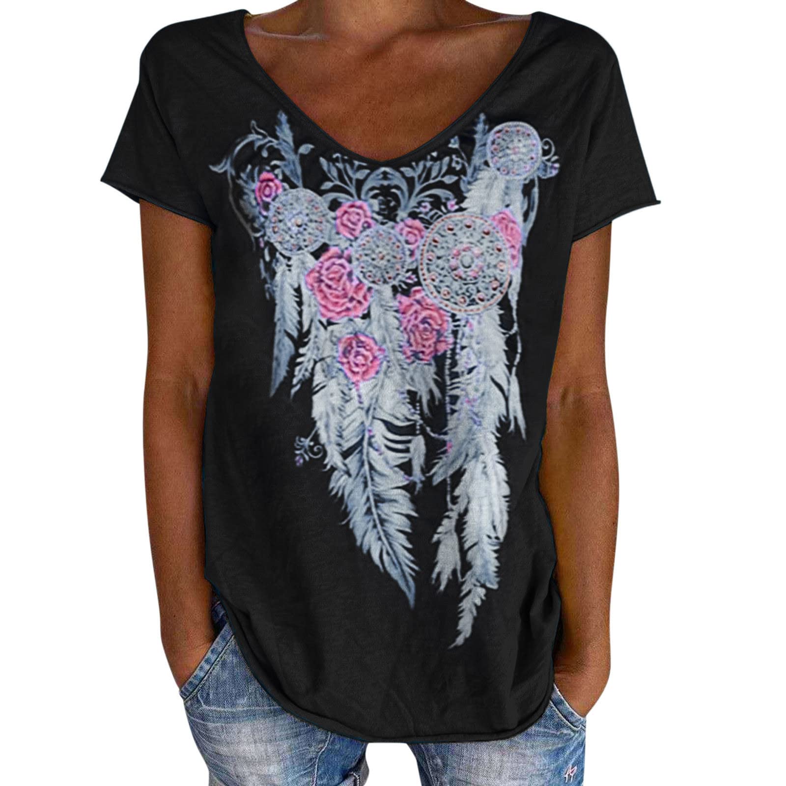 Vintage Western Ethnic Style Women's T-Shirt - Geometric Print Oversized Short Sleeve Crewneck Tee for Summer Casual Wear | Perfect for Music Festivals, Boho Outfits & Everyday Comfort