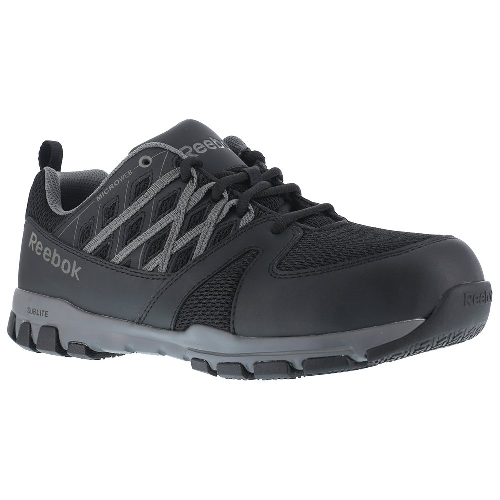 Reebok RB4015 Sublite Men's Athletic Soft Toe Work Shoes - Black/Grey Safety Shoes for Construction, Warehouse & Industrial Work - Lightweight & Comfortable Work Boots for All-Day Wear