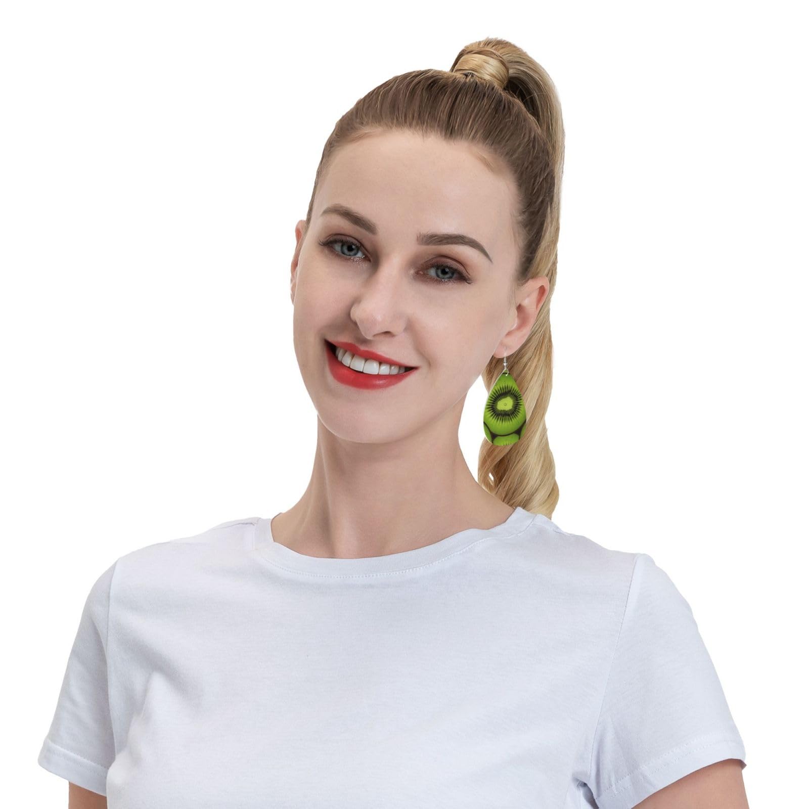 Fashionable Kiwi Slice Teardrop Dangle Earrings for Women - Genuine Leather Valentine's Day & Anniversary Jewelry Gift - Perfect for Date Nights, Parties & Special Occasions