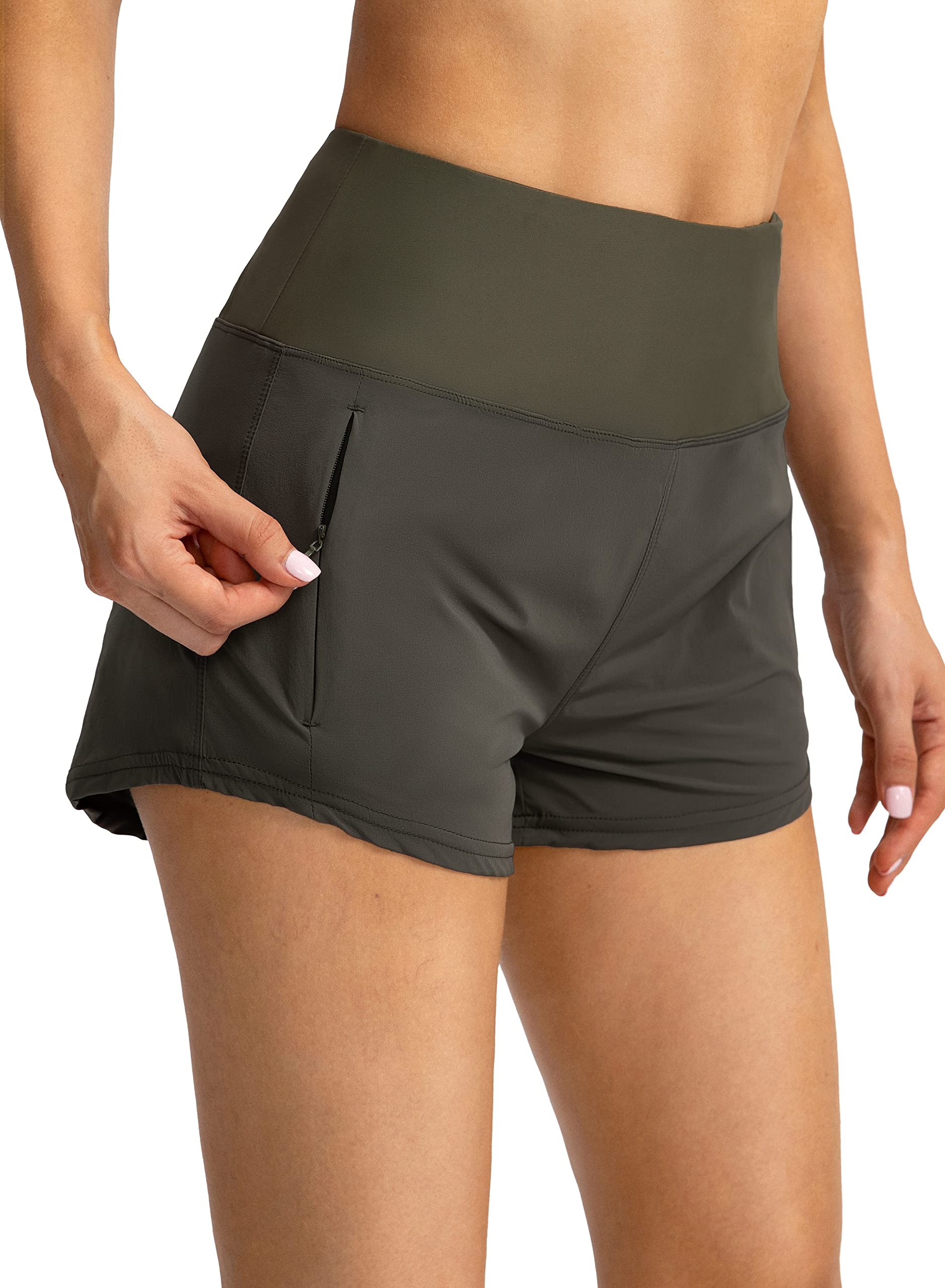 Obla Women's High Waisted Swim Board Shorts with Zipper Pockets - UPF50+ Quick Dry Beach Shorts for Women with Liner | Perfect for Swimming, Surfing, Yoga & Summer Vacation