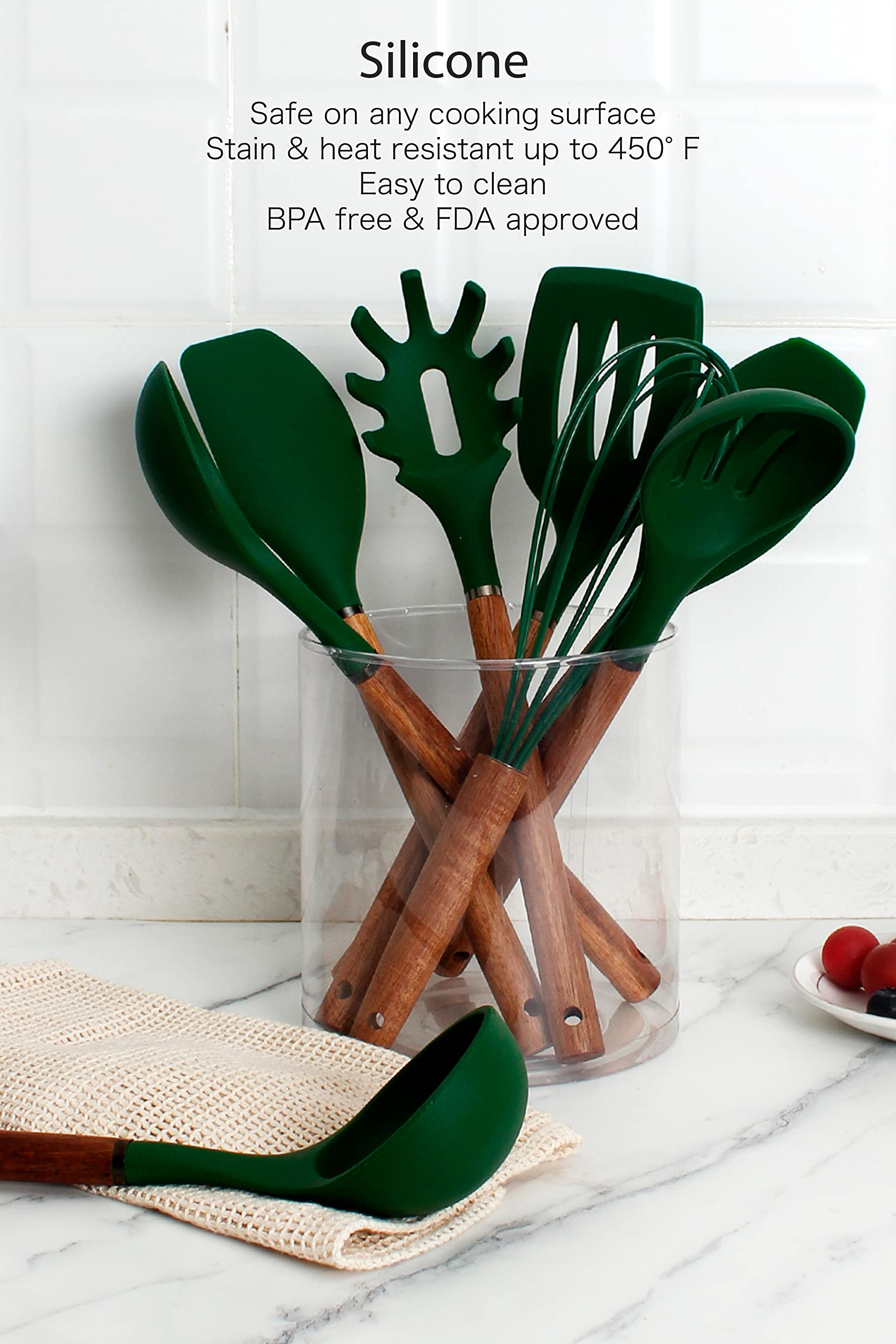 Non-Stick Silicone Cooking Utensil Set with Wooden Handles - 8-Piece Kitchen Tool Set for Baking, Frying & Stirring - Heat Resistant & Dishwasher Safe - Perfect for Home Chefs & Baking Enthusiasts
