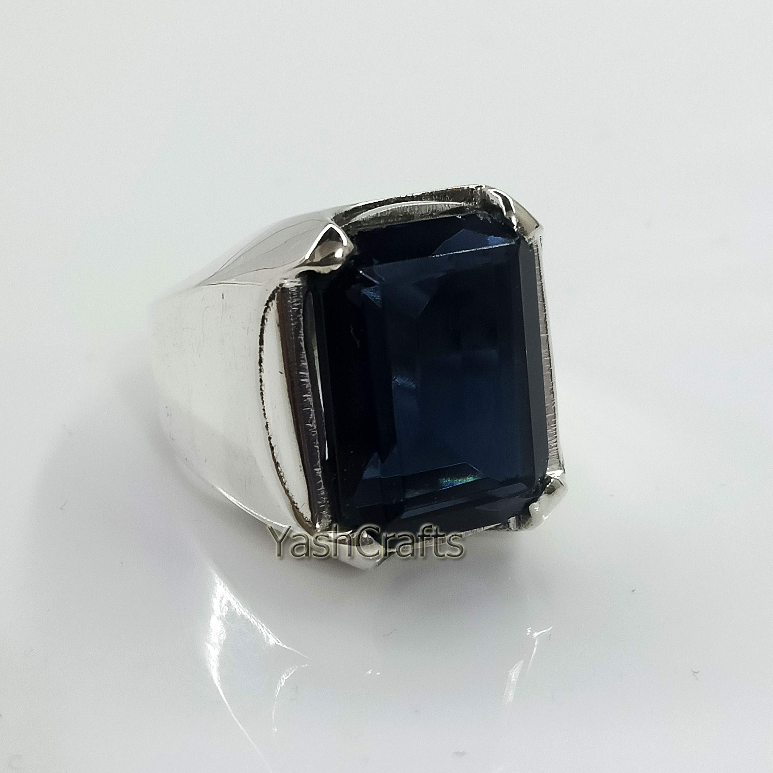 Hydro Blue Sapphire Ring for Men - 925 Sterling Silver Statement Ring | Engagement, Wedding & Anniversary Ring | Hydro Gemstone Jewelry Gift for Him - Perfect for Christmas, Proposals & Special Occasions