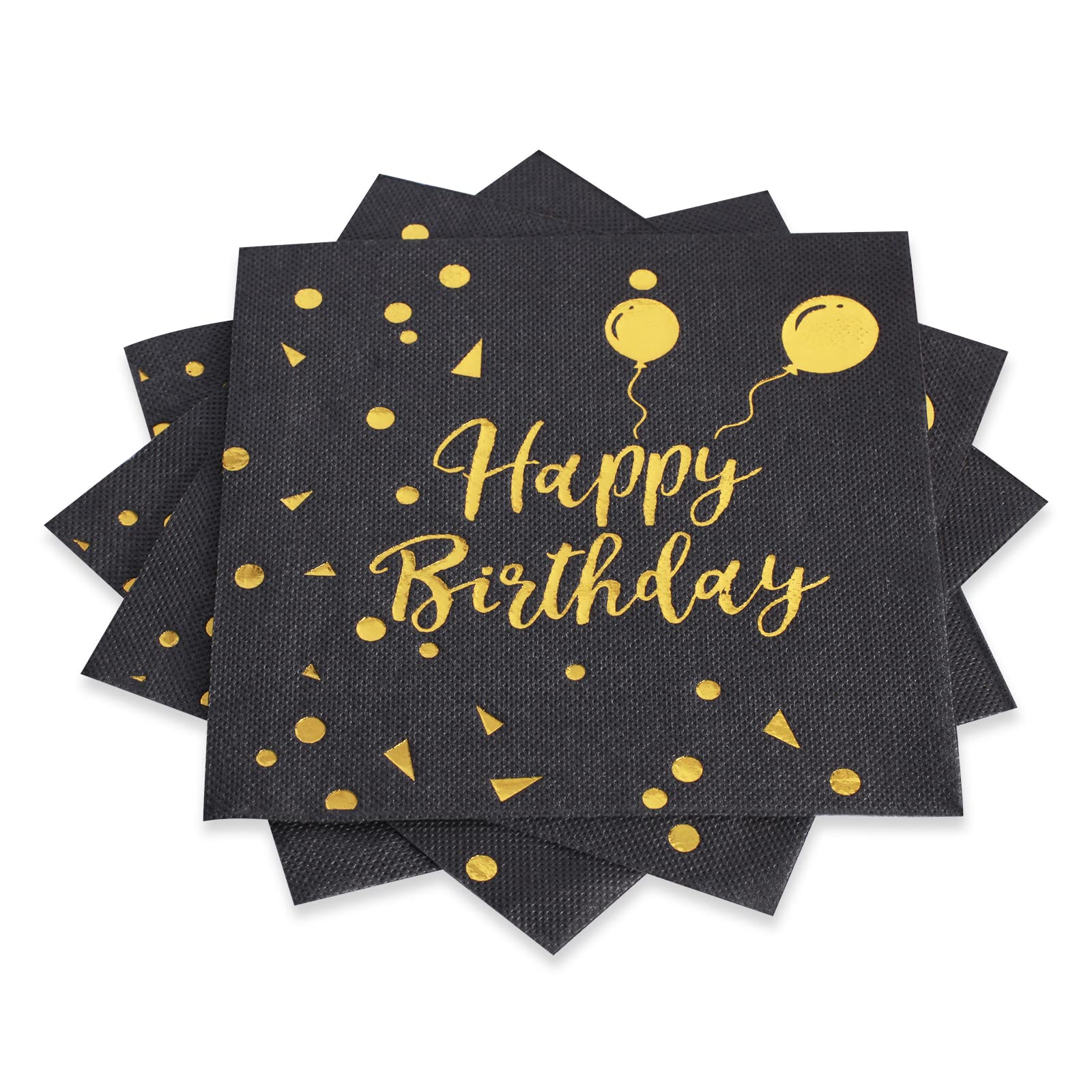Apriciti 100-Pack Black & Gold Foil Happy Birthday Paper Napkins - Premium Square Beverage Cocktail Napkins for Adult & Kids Birthday Parties, Wedding Receptions, Baby Showers & Special Events