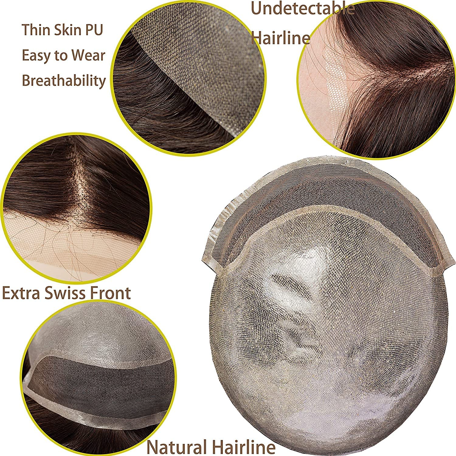 Premium European Human Hair Toupee for Men - Swiss Lace Front 0.08mm Thin Skin PU Base - 10x8 Inch 1B Mixed 90% Grey White Hair - Natural Looking Hair Replacement for Thinning Hair & Baldness - Perfect for Daily Wear, Special Occasions & Professional Settings