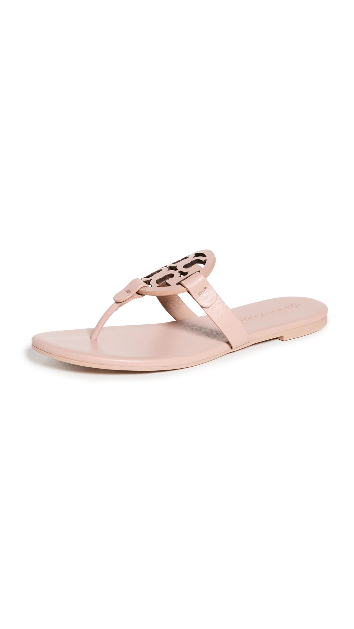 Tory Burch Women's Miller Soft Sandals - Light Pink Leather Slide Sandals for Women Size 9 US Medium | Comfortable Summer Casual Shoes for Beach, Vacation & Everyday Wear