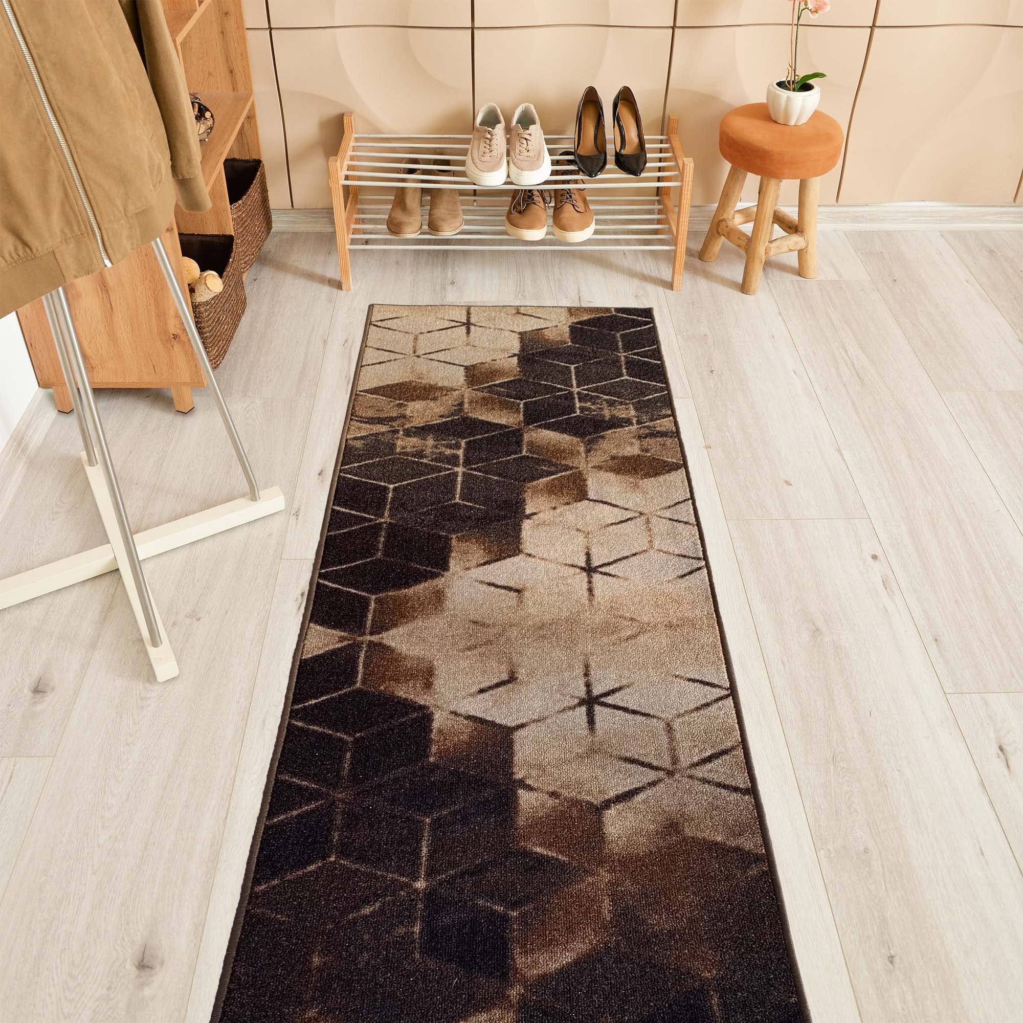 Custom Size Abstract Cubes Design Non-Slip Rubber Backed Runner Rug - 26 Inch Wide x Your Length (26in x 13ft) - Perfect for Hallways, Stairs, Entryways & High Traffic Areas