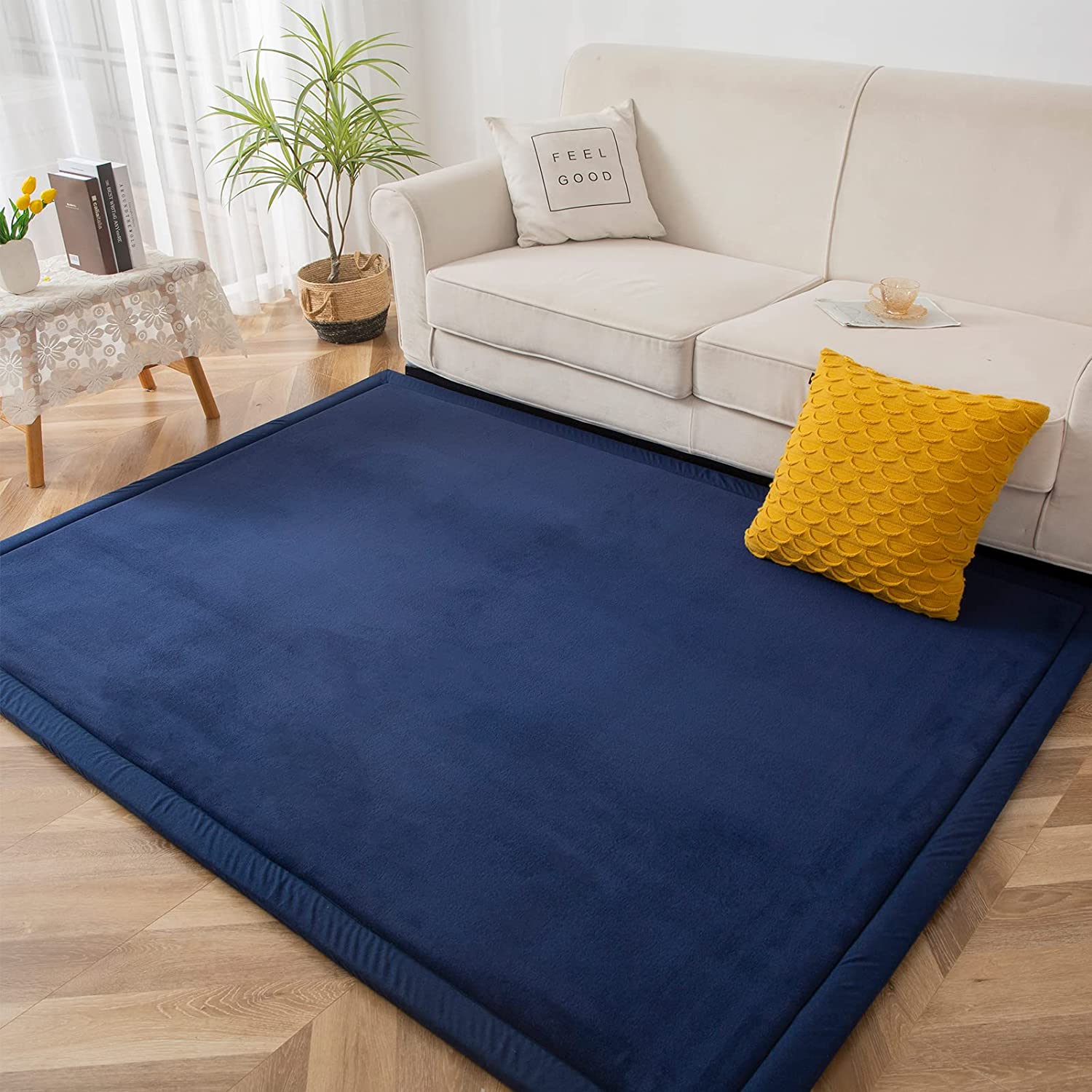 MAXYOYO Baby Play Mat - Soft Coral Velvet Thick Japanese Tatami Rug with Non-Slip Backing, Navy Blue | Perfect for Nursery, Playroom & Kids' Floor Activities