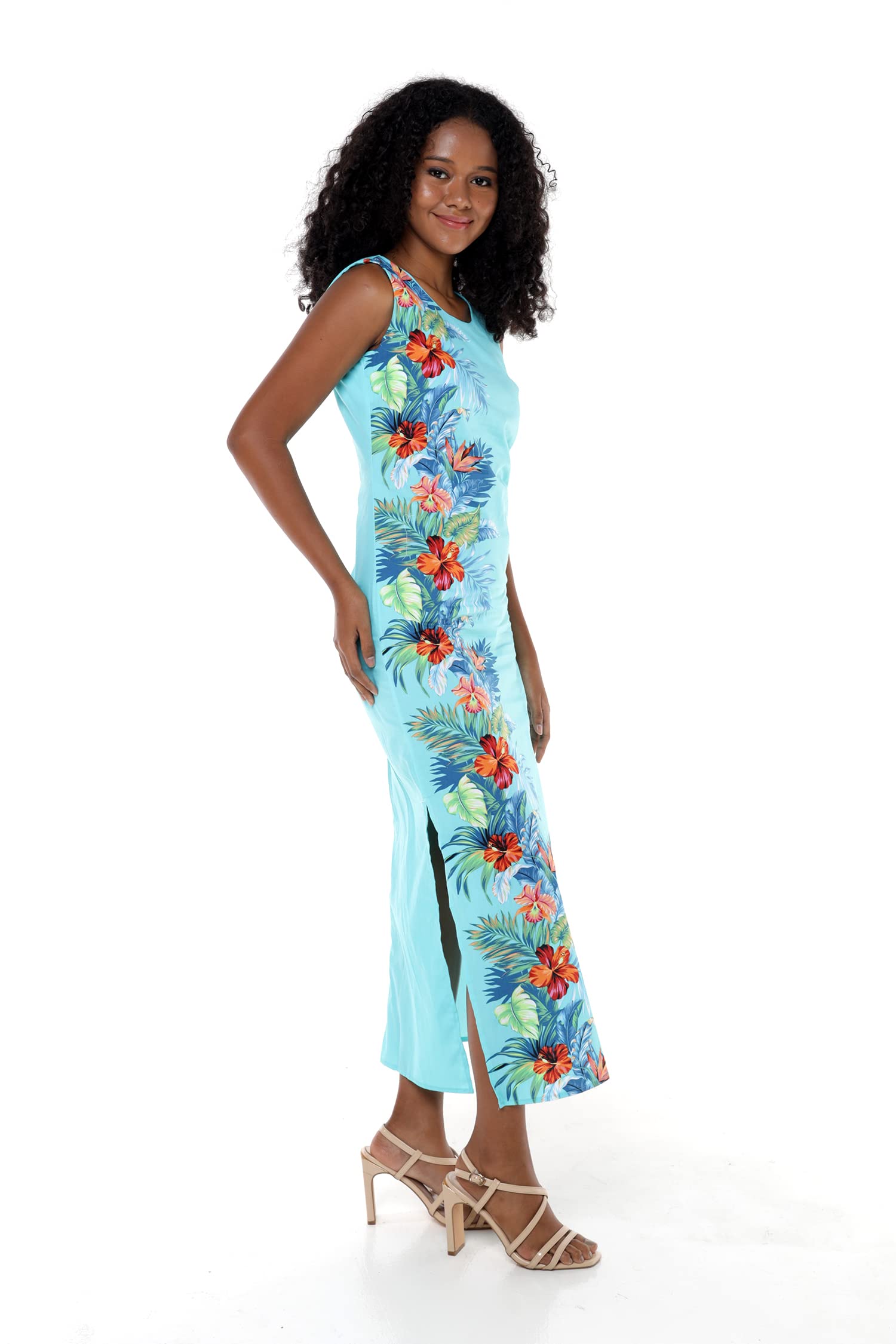 Hawaiian Luau Outfits for Family - Matching Aloha Shirts & Dresses for Men, Women, Boys & Girls in Orchid Paradise Turquoise Print | Tropical Beach Party, Vacation & Summer Family Photos