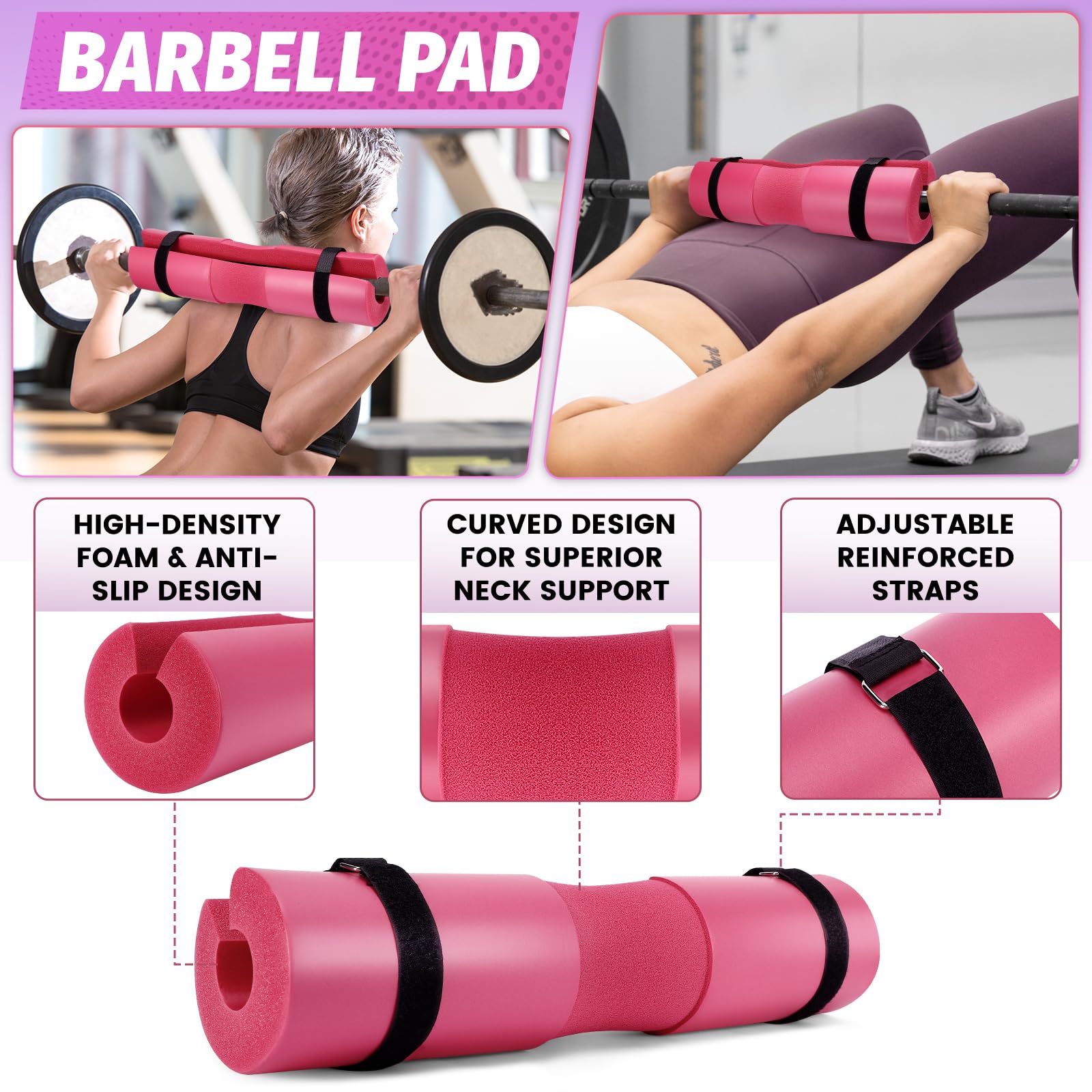 Premium Gym Barbell Pad Set - Thick Cushioned Hip Thrust Pad for Squats, Weight Lifting & CrossFit - Comfortable Workout Equipment Accessories for Home & Commercial Gyms - Perfect for Strength Training, Glute Exercises & Fitness Routines