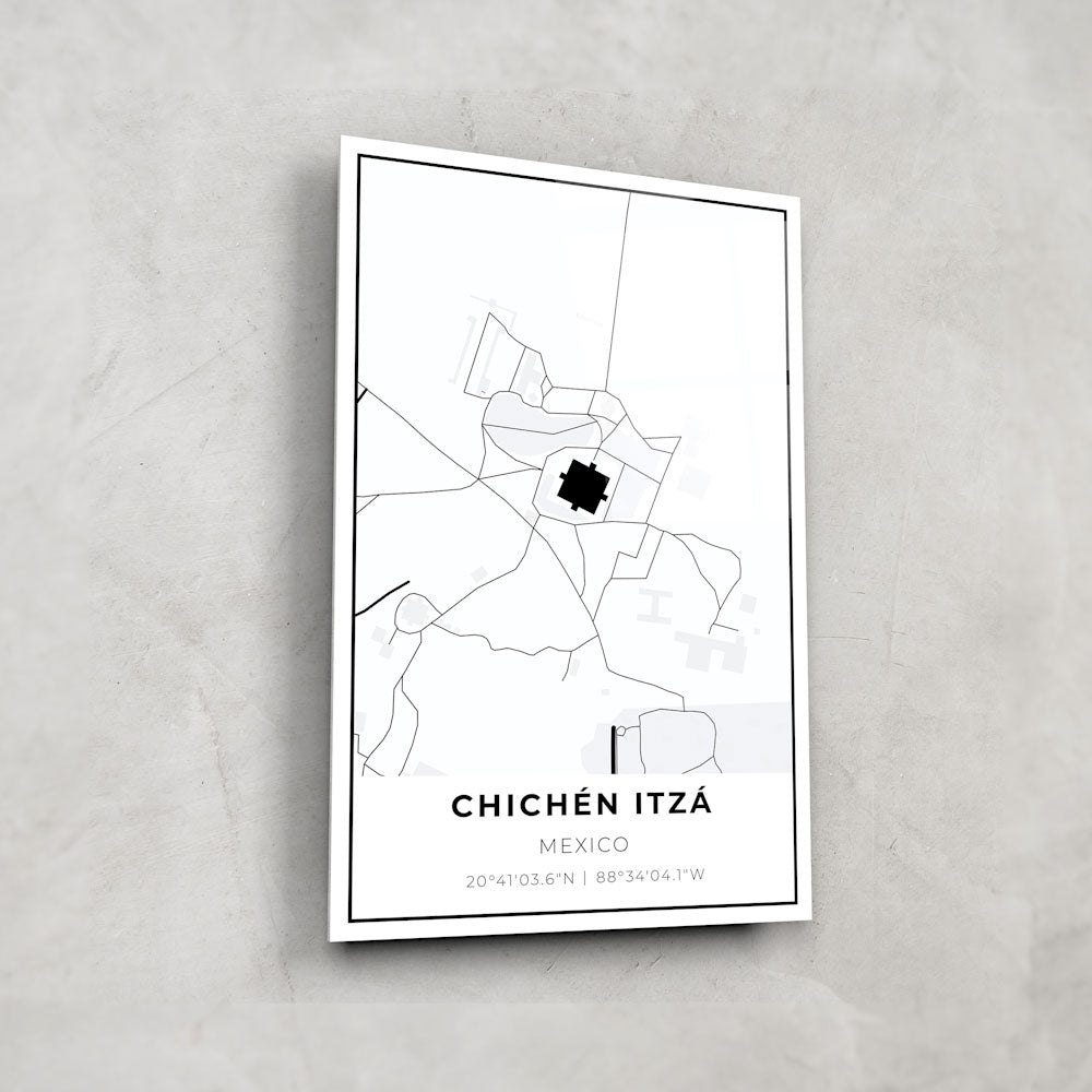 Chichen Itza Map Glass Wall Art - Ancient Mayan Pyramid Decor for Home & Office - Perfect for Living Room, Bedroom, or Gifts