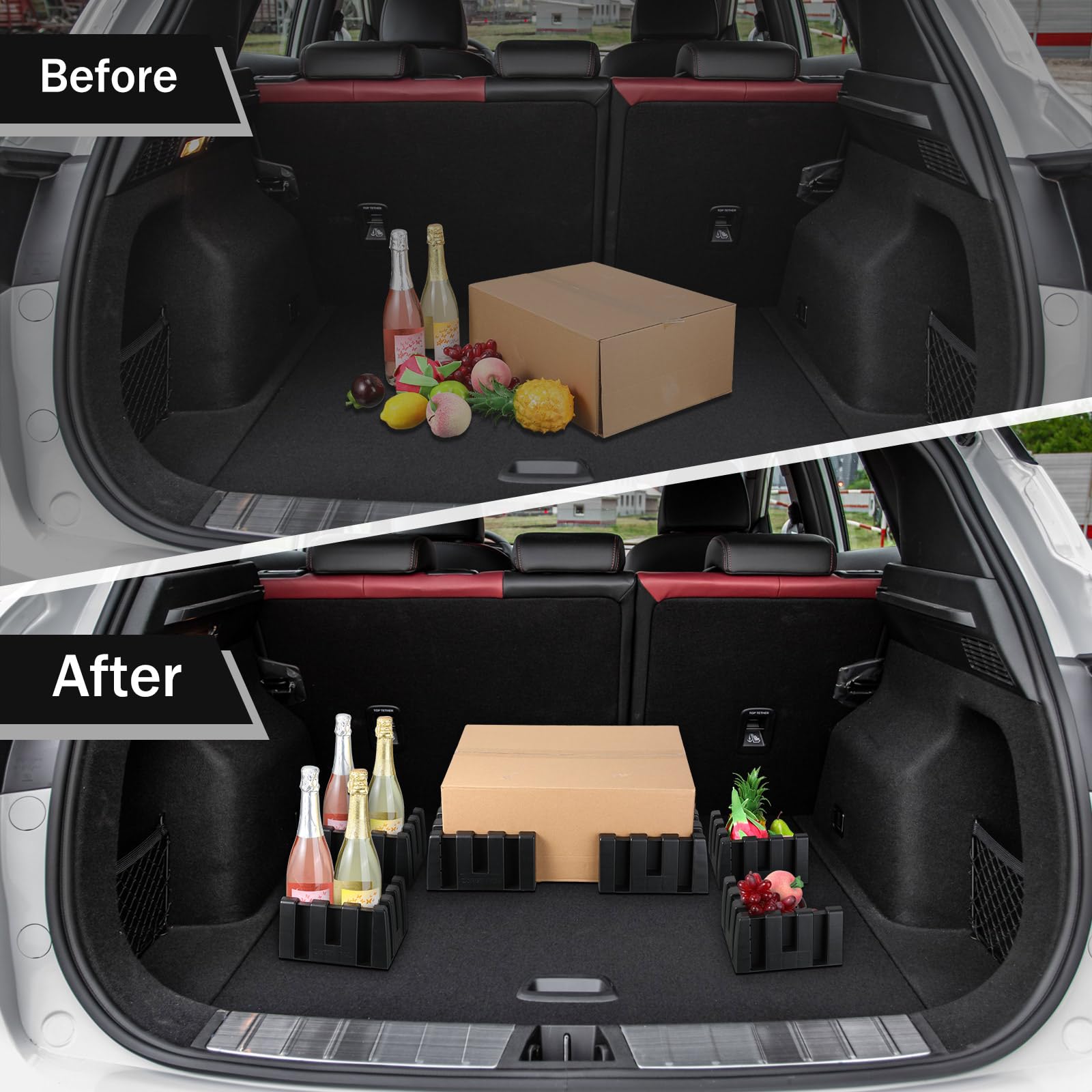8 Sets Car Trunk Organizer Blocks - Multipurpose SUV Storage Dividers for Truck, Van & Cargo Space | Non-Slip Wool Carpet Compatible | Perfect for Road Trips, Grocery Hauling & Family Travel Organization