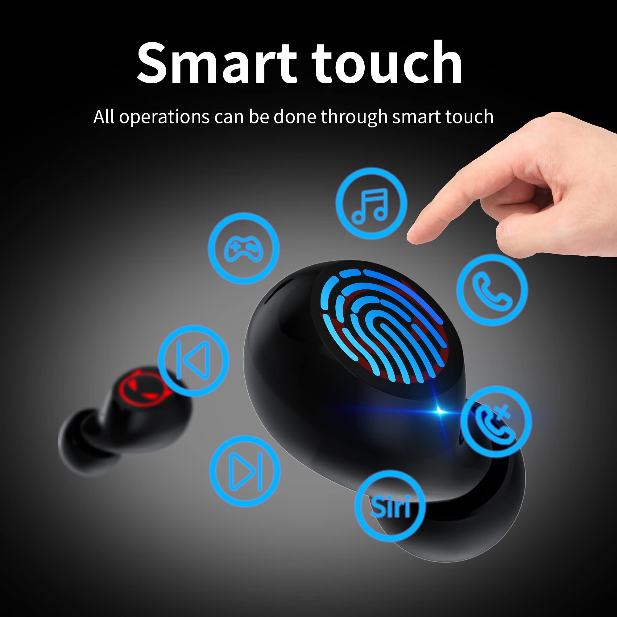 True Wireless Gaming Earbuds - Bluetooth 5.0 Touch Control In-Ear Headphones with Noise Cancelling, 36H Playtime & Charging Case, Low Latency for Kids & Sports | Perfect for Gaming, Workouts & Travel