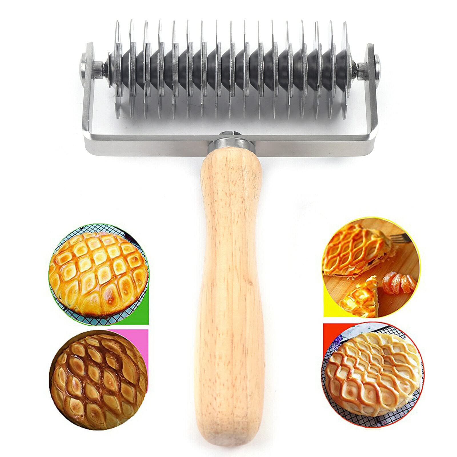 Premium Stainless Steel Dough Roller Cutter with Wooden Handle - Pastry & Cookie Baking Tool for Biscuits, Cookies, Chocolate & Bread - Perfect for Home Bakers & Professional Chefs