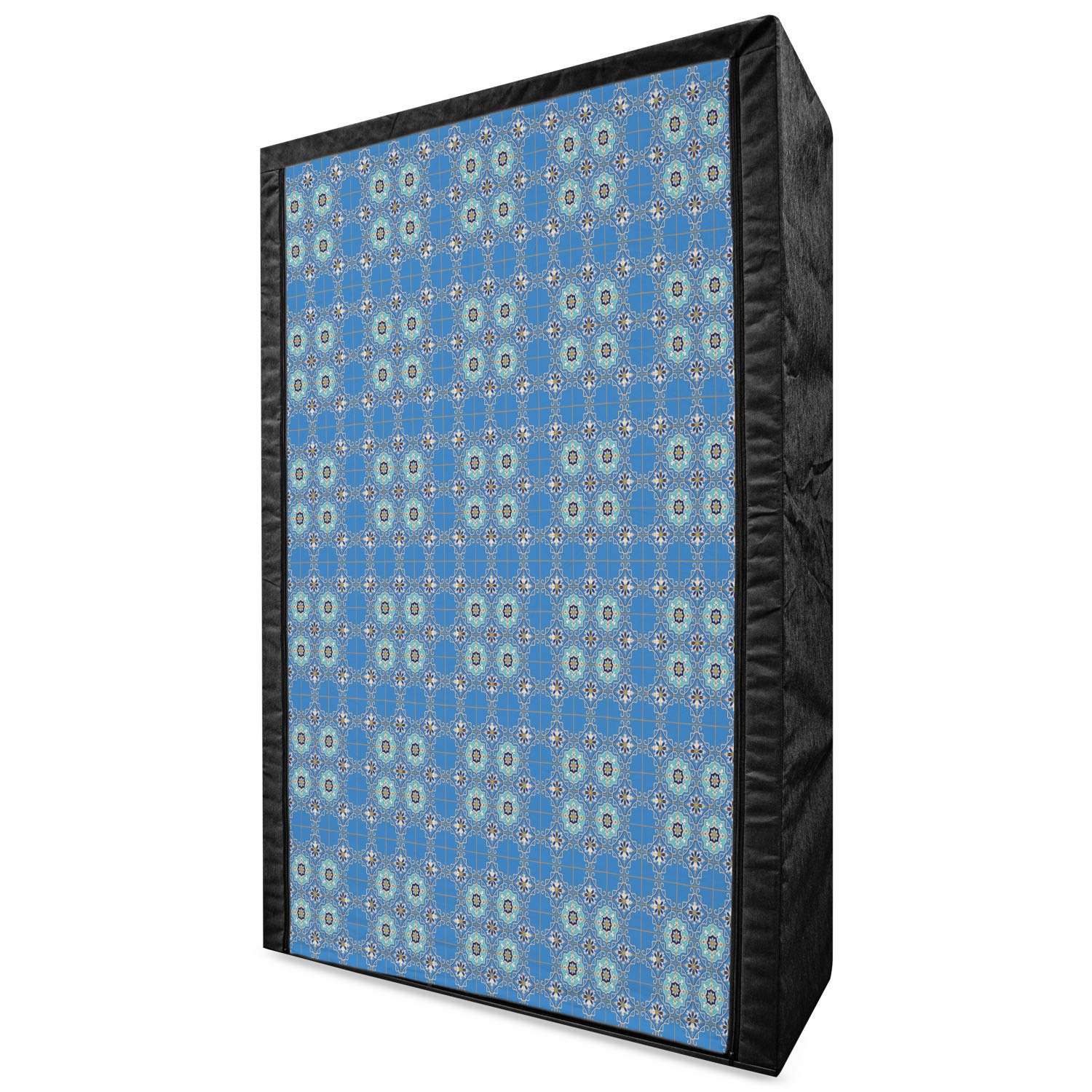 Ambesonne Moroccan Portable Fabric Wardrobe - Blue Floral Patchwork Design Clothing Organizer with Shelves, 42.5 Inch Storage Closet for Bedroom, Closet, Dorm or Travel | Blue Aqua Orange