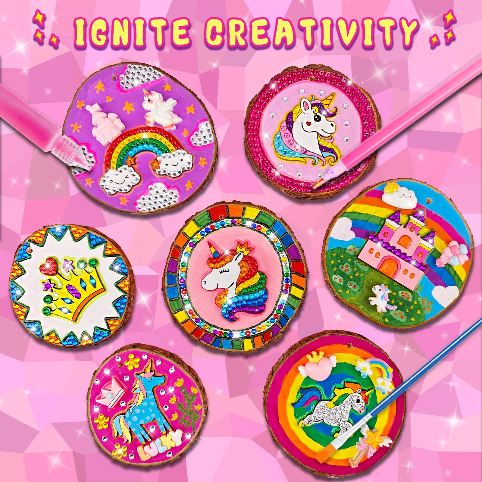 Klmars Glow in The Dark Unicorn Wooden Painting Kit - DIY Arts & Crafts for Kids Ages 5-12 - Creative Wood Slice Art Activity Set - Perfect Christmas Gift for Girls | Birthday Party, Home Decor, Preschool Learning Activity