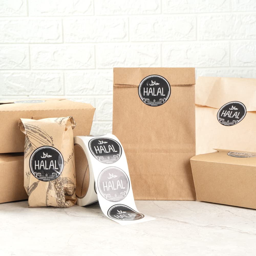 Restaurantware Label Tek 2 Inch Tamper-Evident Stickers for Halal Food - 500 Rolled Tamper Seal Stickers with Chalkboard Design, Black with White Font - Ideal for Safe Food Delivery, Takeout Containers & Plastic To-Go Packaging