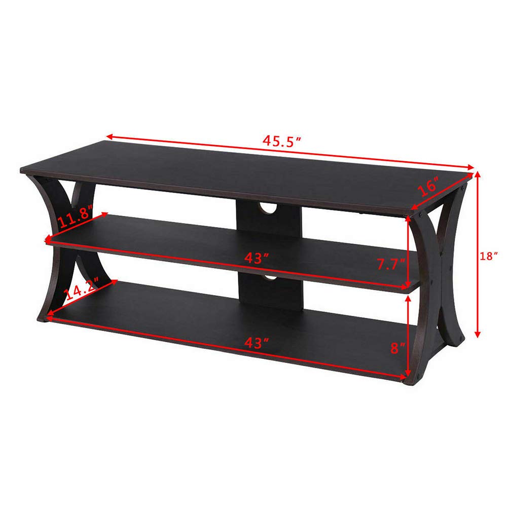 Dark Brown 3-Tier TV Stand Entertainment Center with Storage - MDF PVC Steel Media Console Cabinet 45.5
