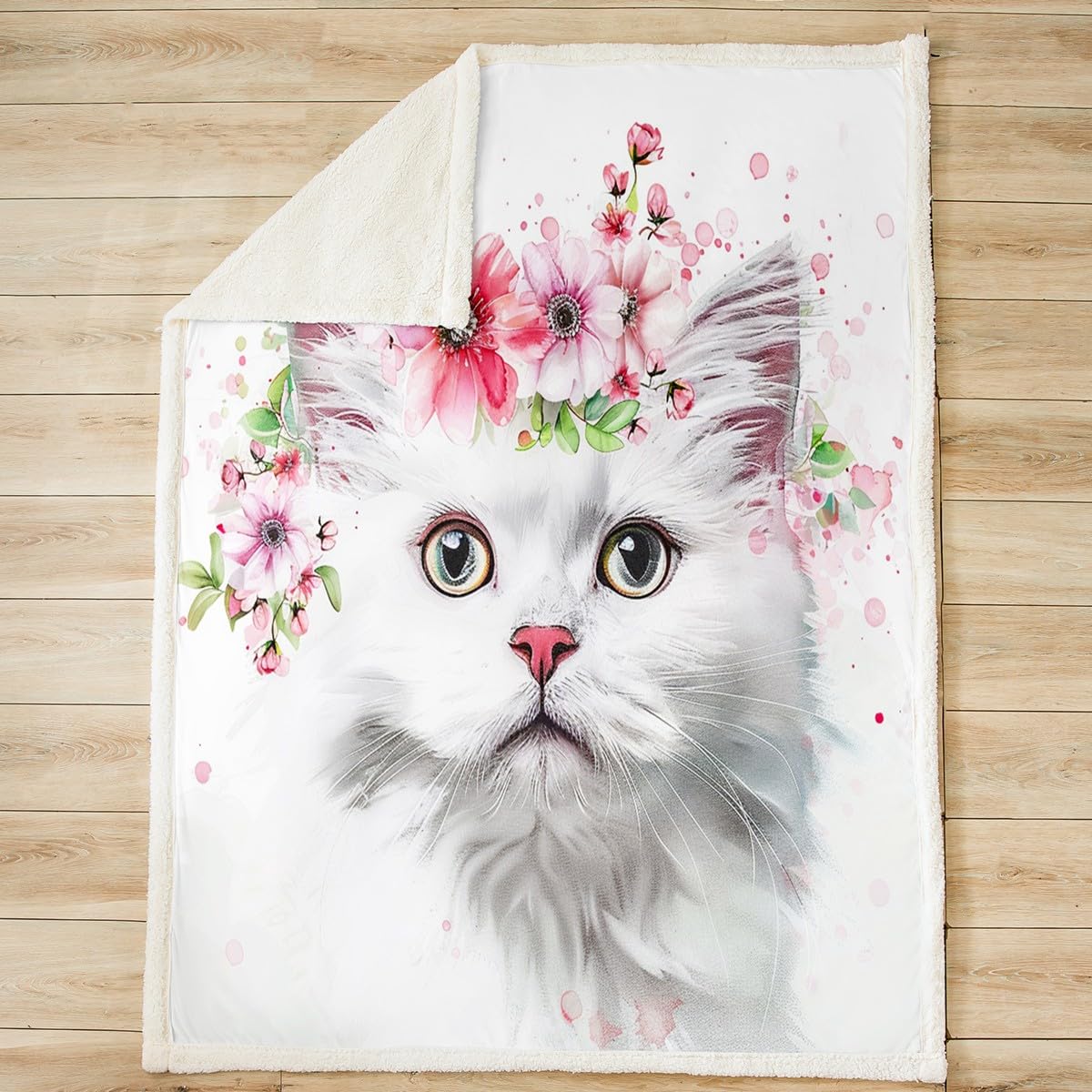 Soft Cat Plush Blanket 30x40 Inch - 3D Floral Sherpa Throw for Sofa, Bed & Nursery Decor