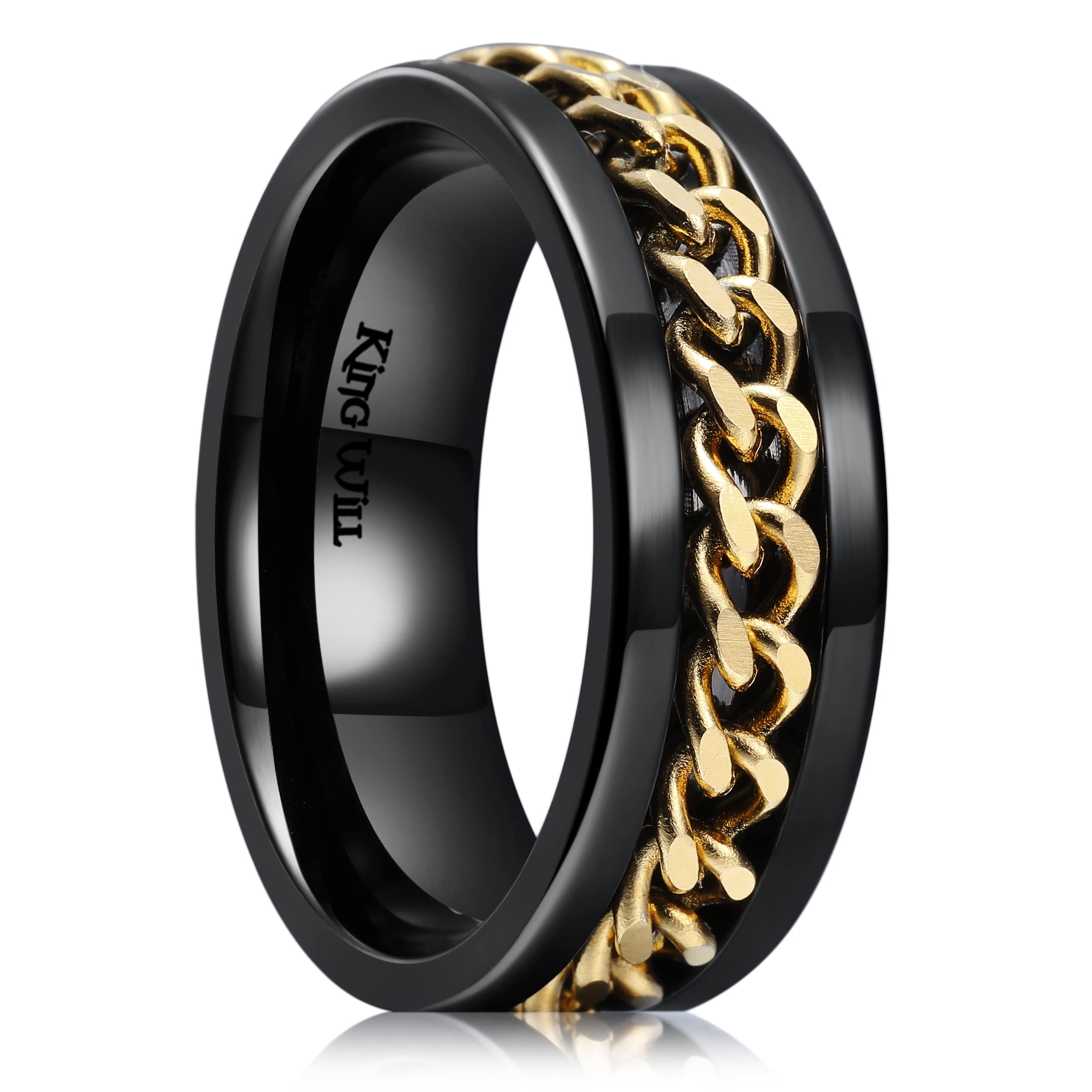 King Will 8mm Stainless Steel Spinner Ring for Men - Anxiety Relief Fidget Ring in Black, Blue, Silver & Gold | Stress Relief Gift for ADHD, Focus & Relaxation