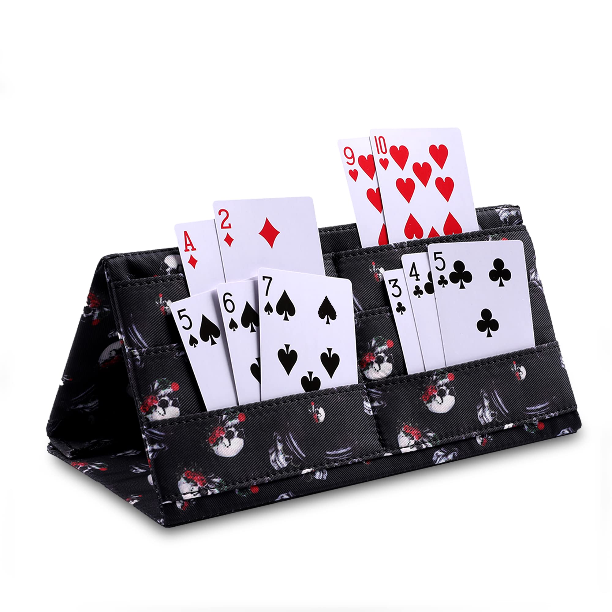 Hands-Free Folding Card Holder for Poker, Bingo, Canasta & 5 Crowns - Skull-Themed Playing Card Tray for Adults & Kids - Perfect for Game Nights, Casino Parties & Family Gatherings