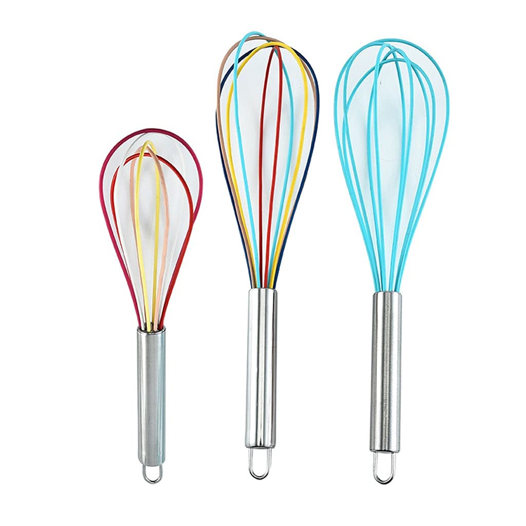 Premium 3-Piece Silicone Whisk Set with Stainless Steel Handle - Balloon Whisk for Cooking, Baking, Blending, Whisking & Frothing - Ideal for Eggs, Sauces, Batters & Coffee - Perfect Kitchen Tool for Home Chefs & Bakers