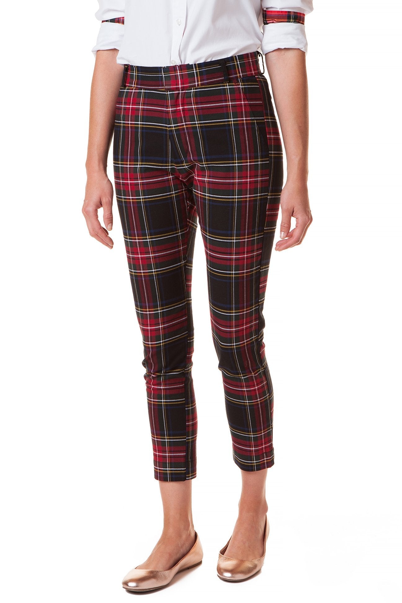 Stretch Twill Black Stewart Plaid Ankle Capri Pants - Comfortable & Stylish for Work, Travel & Casual Wear