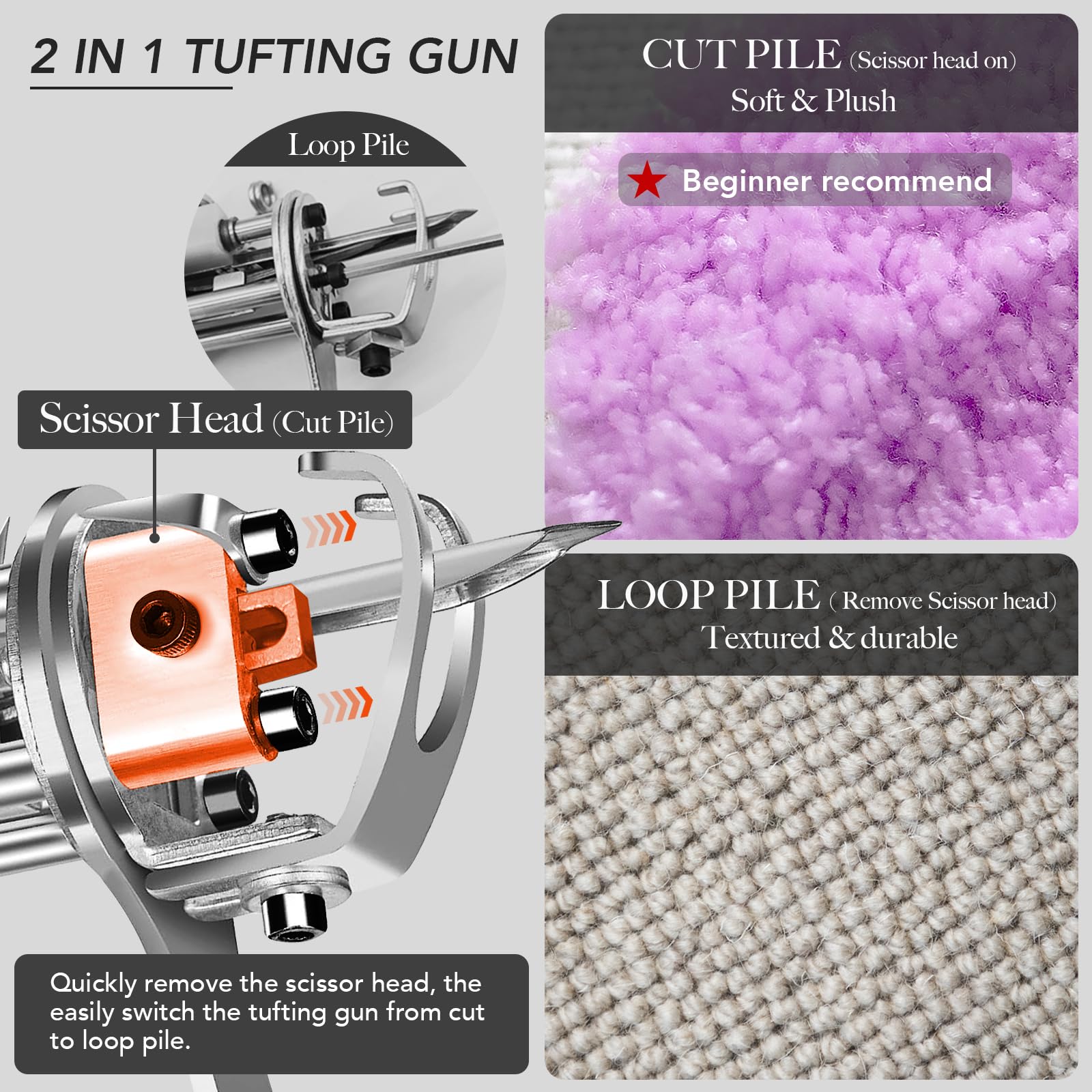 Justuft Rug Tufting Gun Kit - 2-in-1 Carpet Trimmer & Rug Shaver Machine with Punch Needle Supplies & Cloth (Black) | DIY Carpet Making, Home Decor Projects, Craft Workshop Essentials