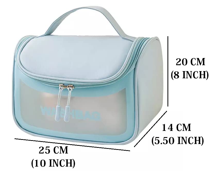 VALAMJI Clear PVC Zipper Cosmetic Travel Bag - Waterproof Toiletry Organizer for Makeup & Skincare - Portable Wash Bag for Women & Girls (Blue) - Perfect for Air Travel, Gym, Camping & Beach Trips