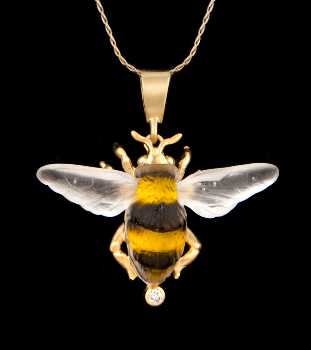 14K Yellow Gold Hawaiian Bee Pendant with Diamonds - Elegant Jewelry Gift for Women, Perfect for Beach Vacations & Tropical Themed Parties