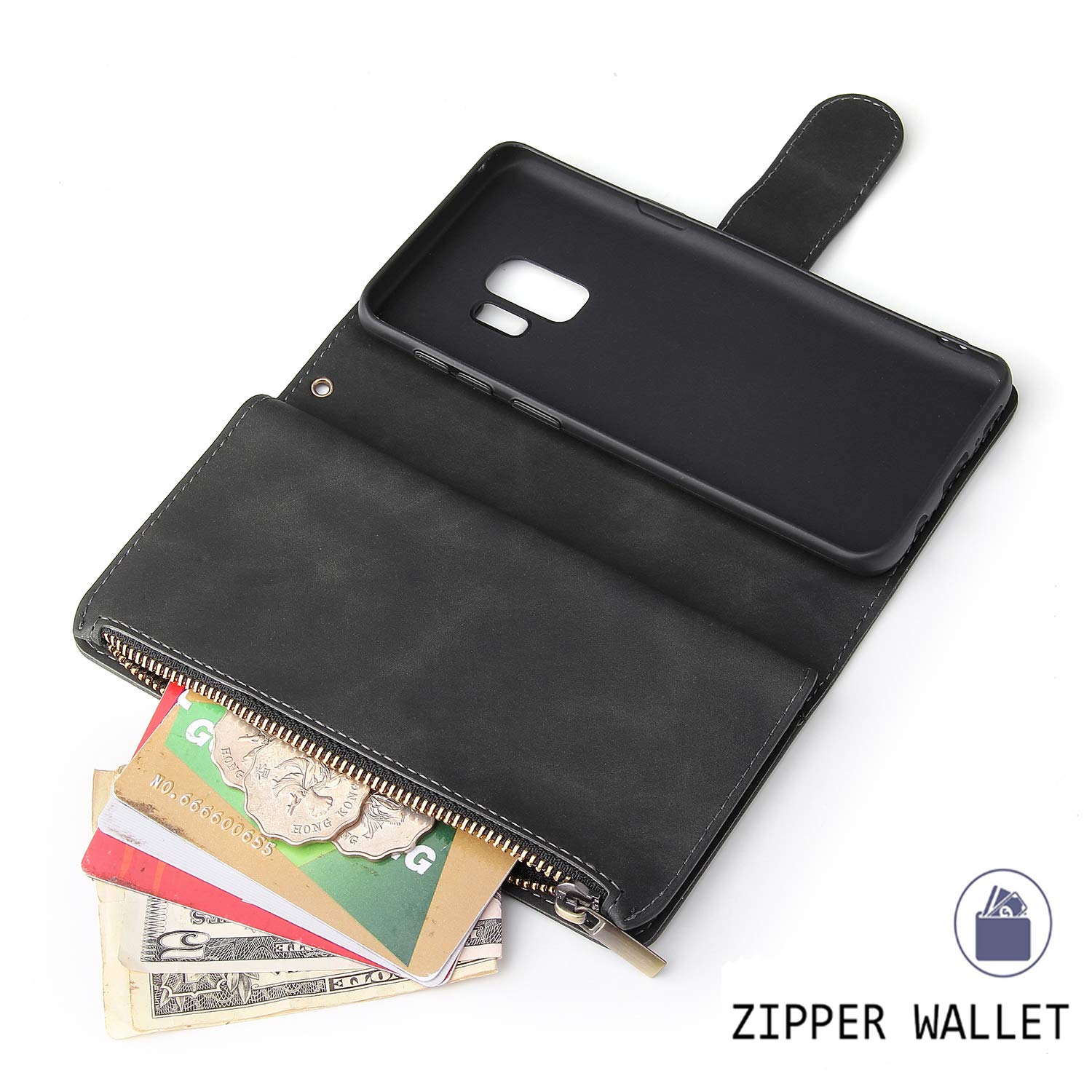 Premium PU Leather Wallet Case for Samsung Galaxy S9 Plus - Magnetic Closure, Card Slots, Kickstand & Hand Strap | Women's Fashion Phone Purse for Daily Use, Travel & Shopping