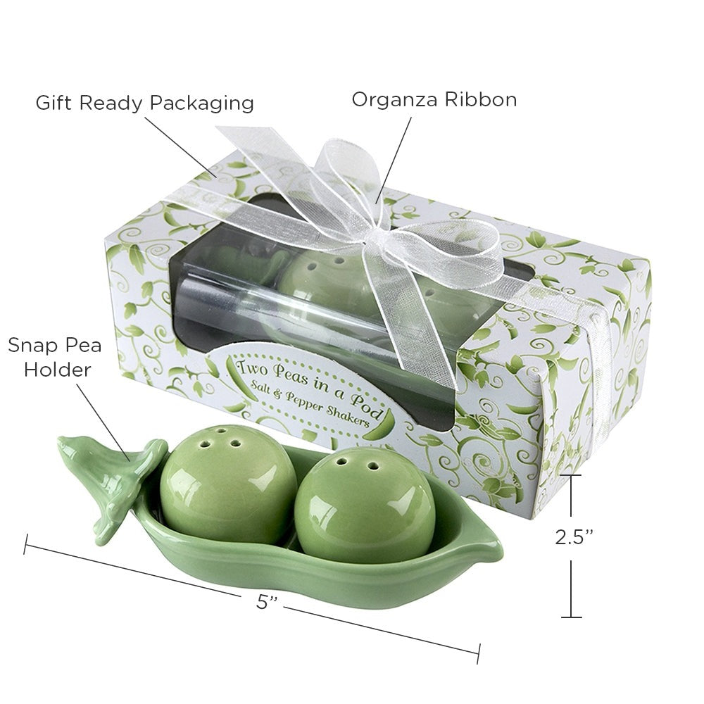 Stylish Two Peas in a Pod Ceramic Salt and Pepper Shakers Set of 4 - Perfect for Kitchen, Dining Table, and Gift Giving