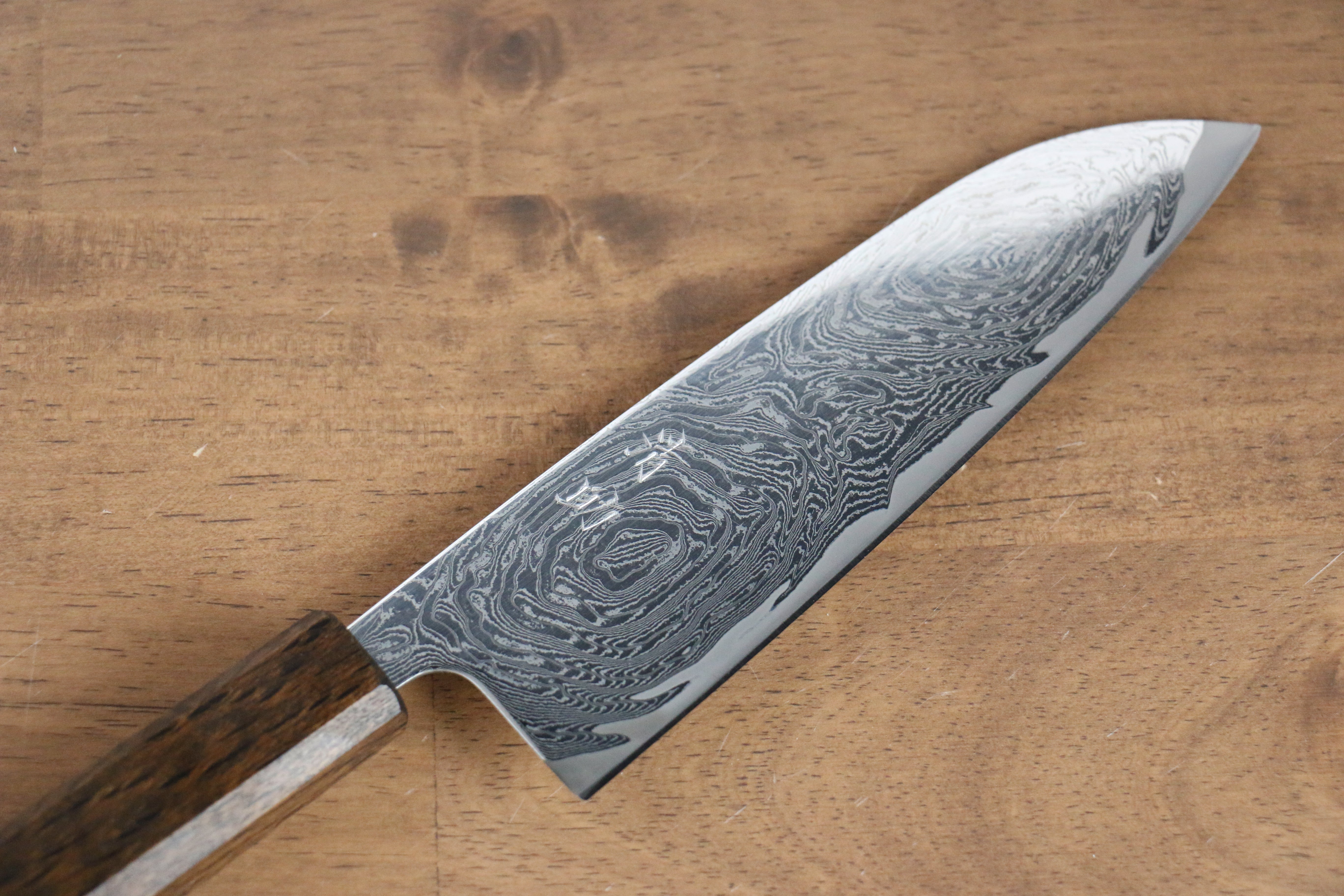 Premium AUS10 Damascus Santoku Knife 165mm - Mirrored Finish, Oak Handle - Perfect for Slicing, Dicing & Chopping Vegetables, Meat & Fish