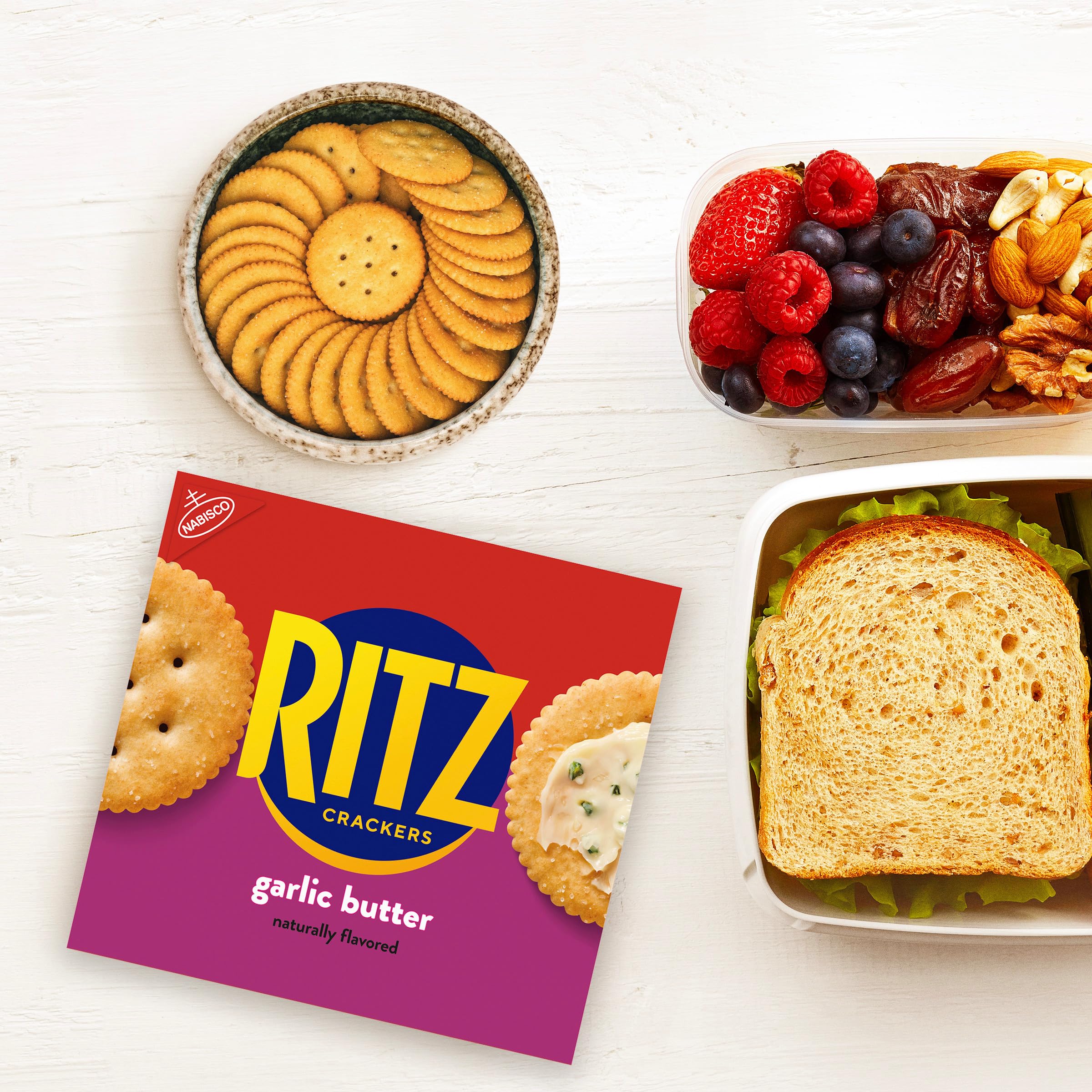 RITZ Garlic Butter Crackers - Delicious Savory Snacks for Kids & Adults - Perfect for Lunch Boxes, Parties & On-the-Go - 13.7 oz Pack